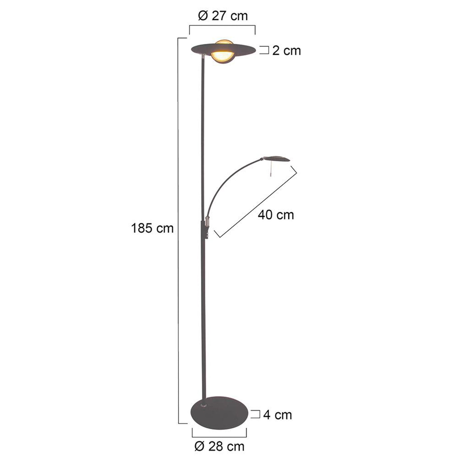 LED gulvlampe Zenith med leselampe CCT dimbar svart 185 cm nærbilde av dimmer