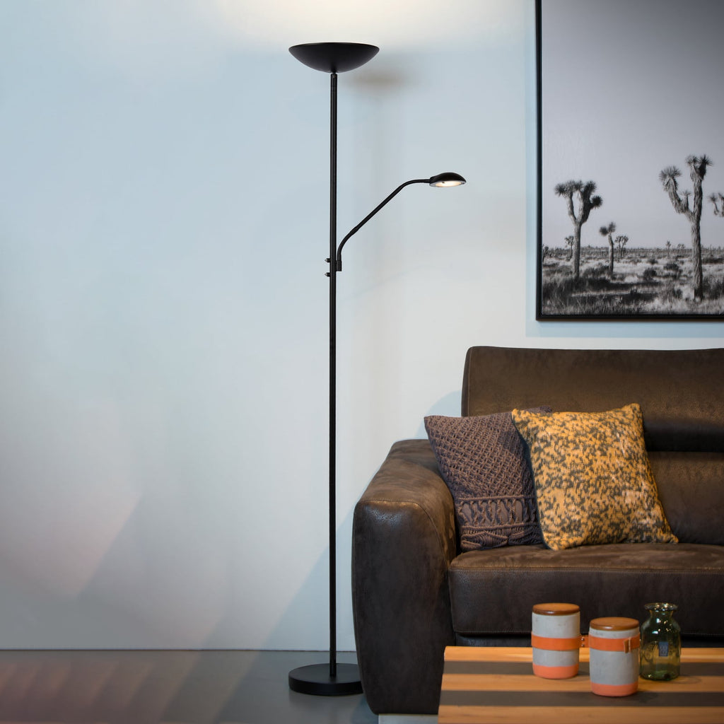 LED gulvlampe Zenith med leselampe dimbar svart front