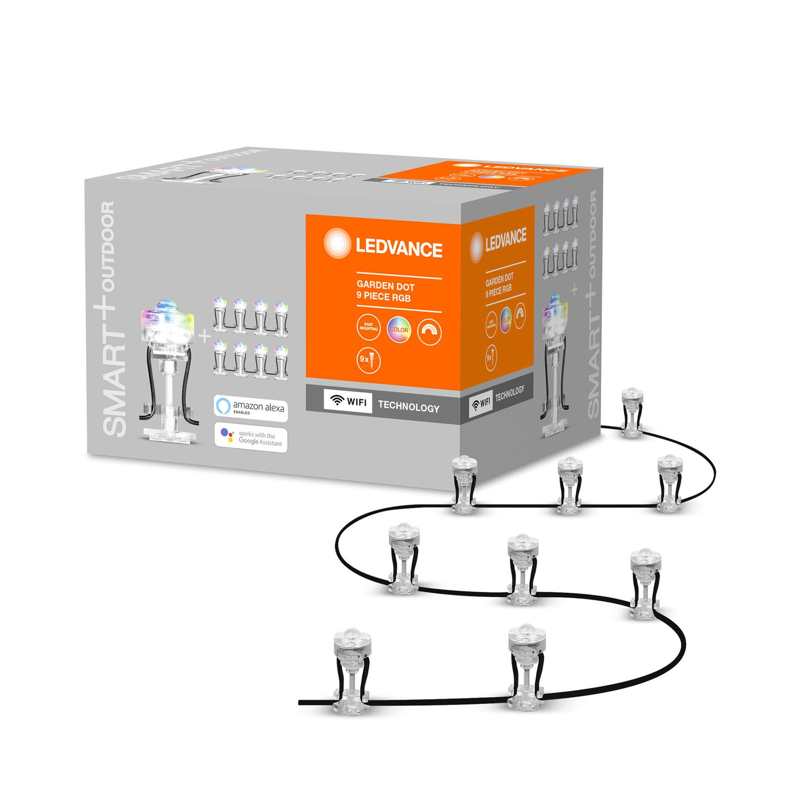 LED hagespot 9er-sett RGB dimbar WiFi IP65 LEDVANCE SMART+ montert i hage
