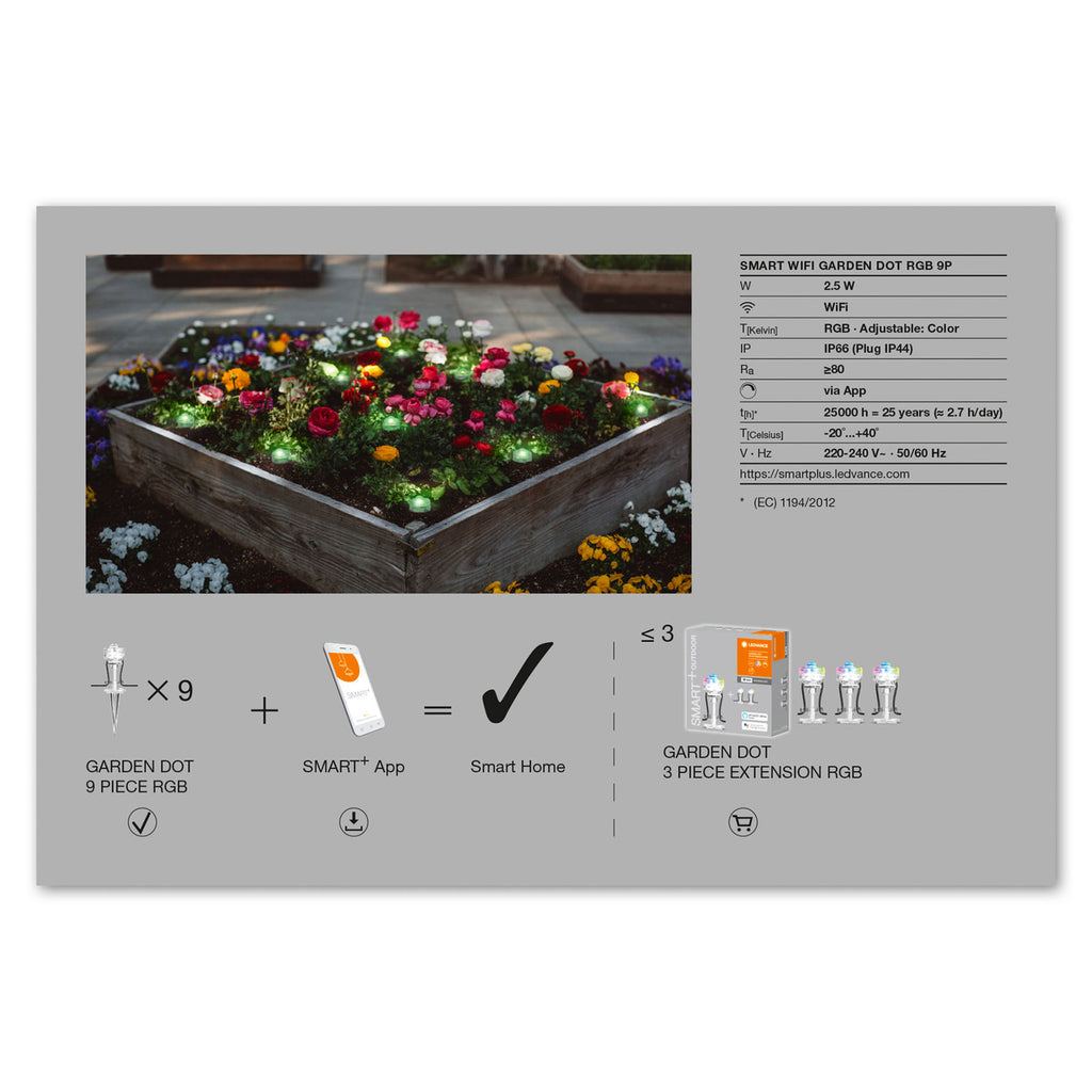 LED hagespot 9er-sett RGB dimbar WiFi IP65 LEDVANCE SMART+ jordspyd