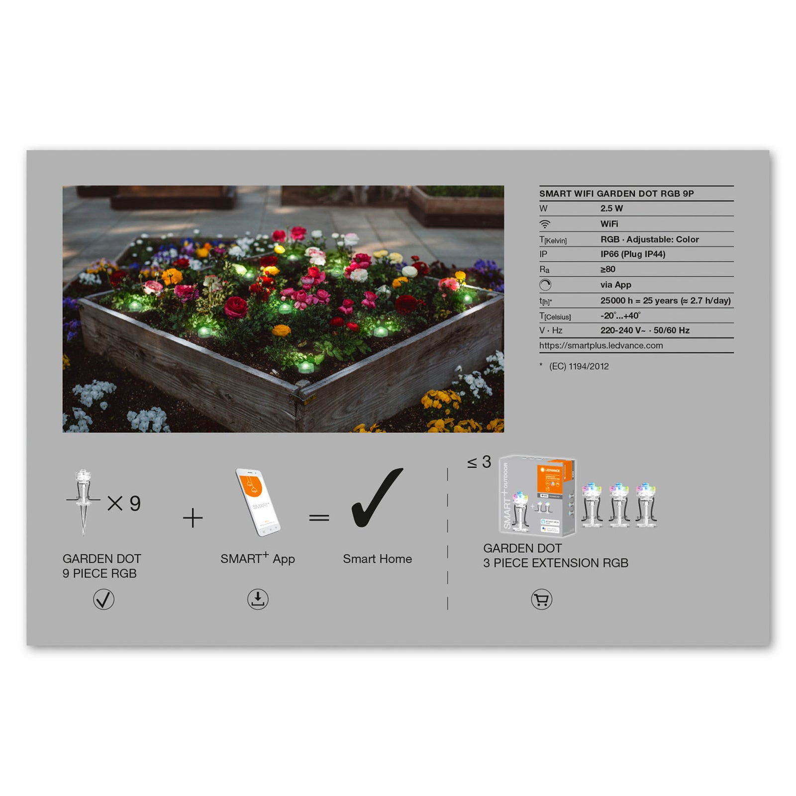 LED hagespot 9er-sett RGB dimbar WiFi IP65 LEDVANCE SMART+ jordspyd