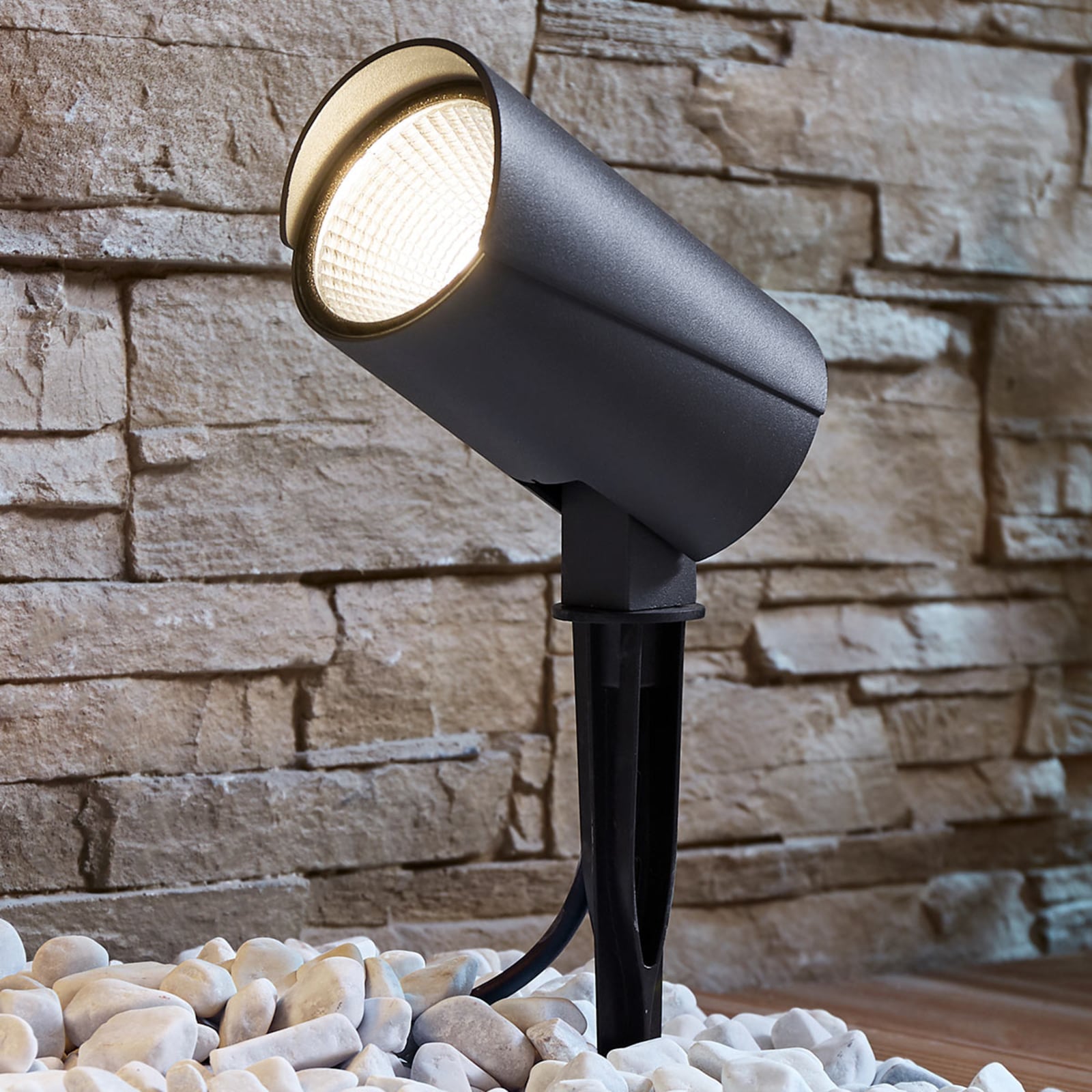 LED hagespot Anton med jordspyd antrasitt aluminium IP65 forfra