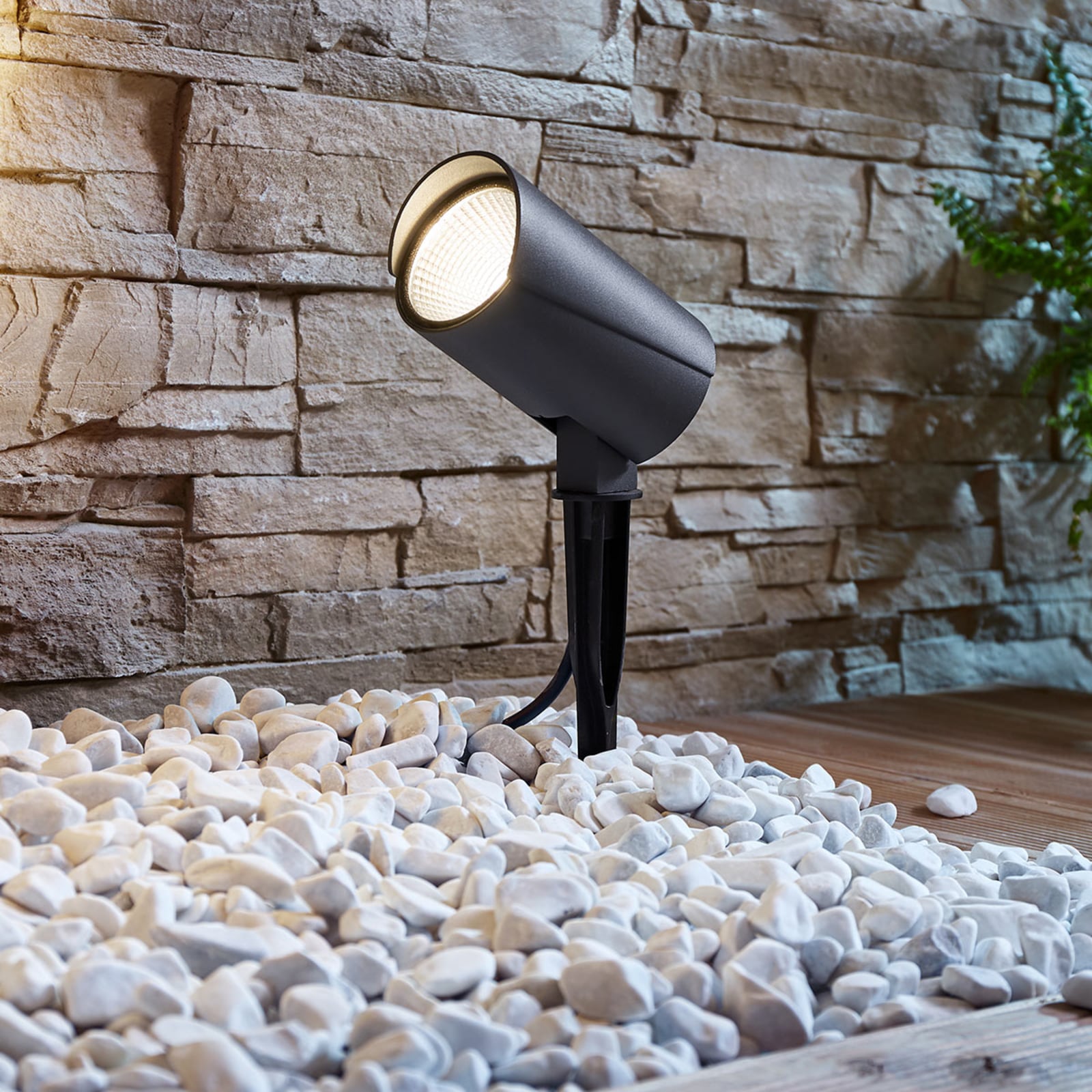 LED hagespot Anton med jordspyd antrasitt aluminium IP65 detalj