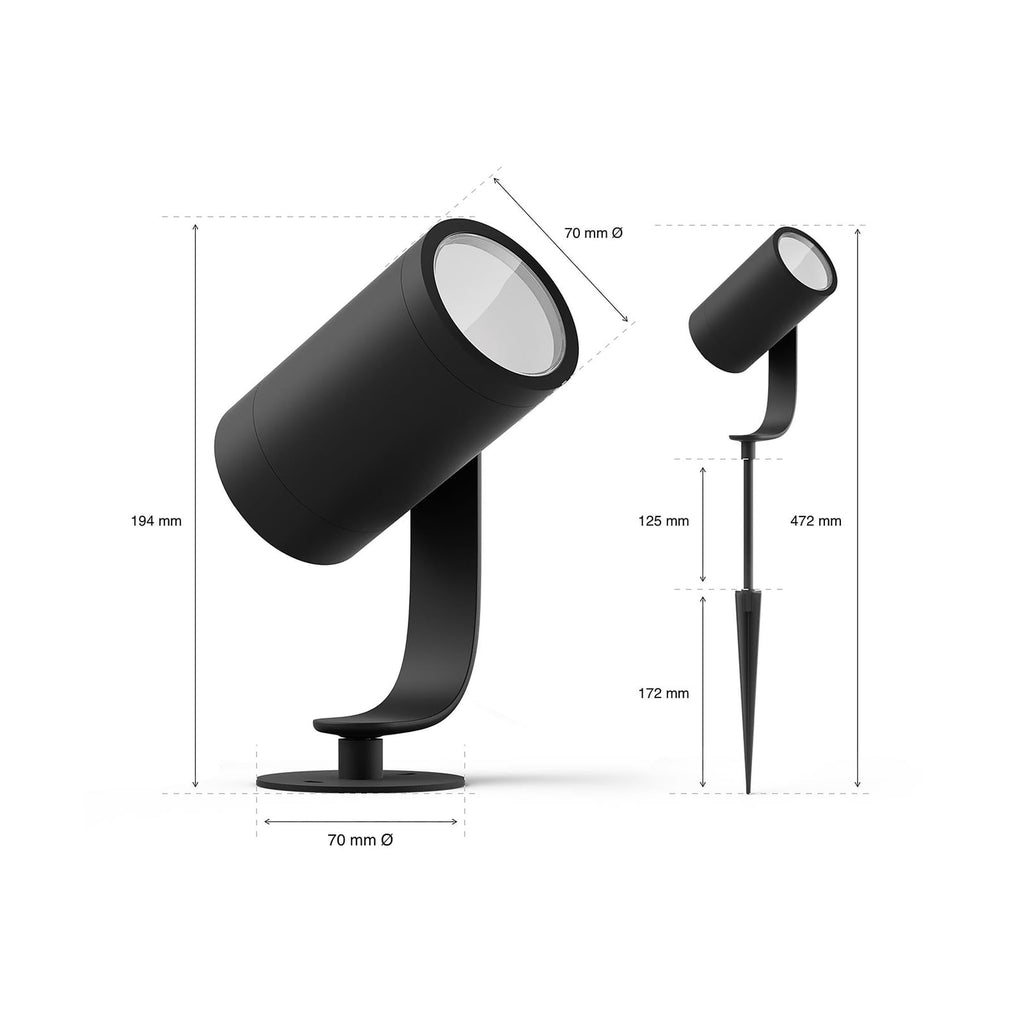 LED hagespot Lily 3-sett med Bridge RGB CCT IP65 Philips Hue appstyring på mobil