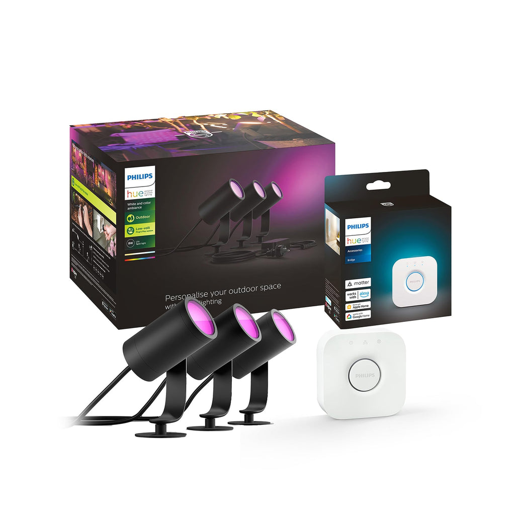 LED hagespot Lily 3-sett med Bridge RGB CCT IP65 Philips Hue bakside
