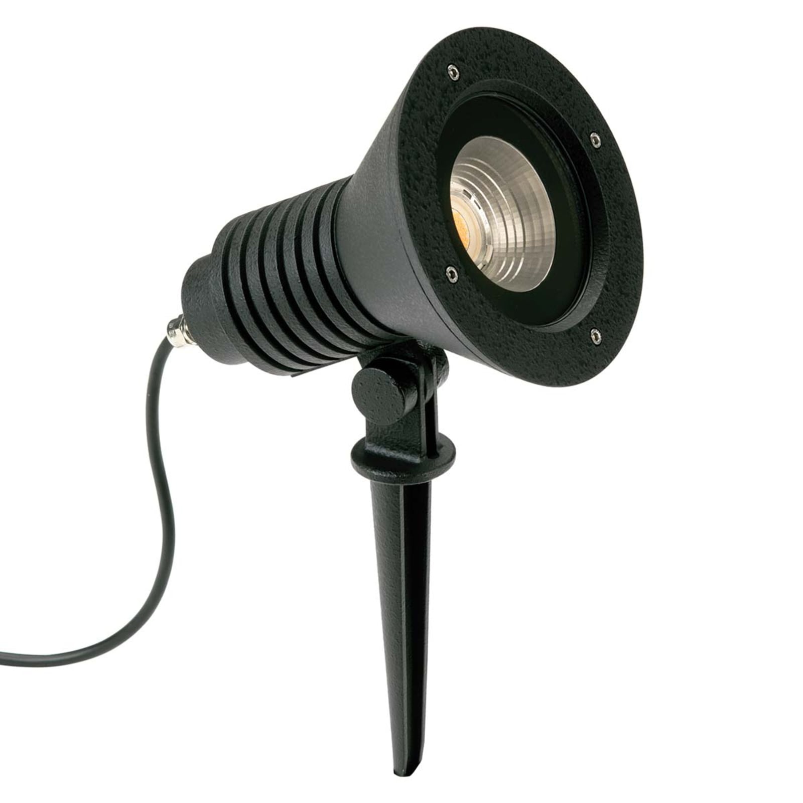LED hagespot med jordspyd svart aluminium 32W IP54 sett forfra