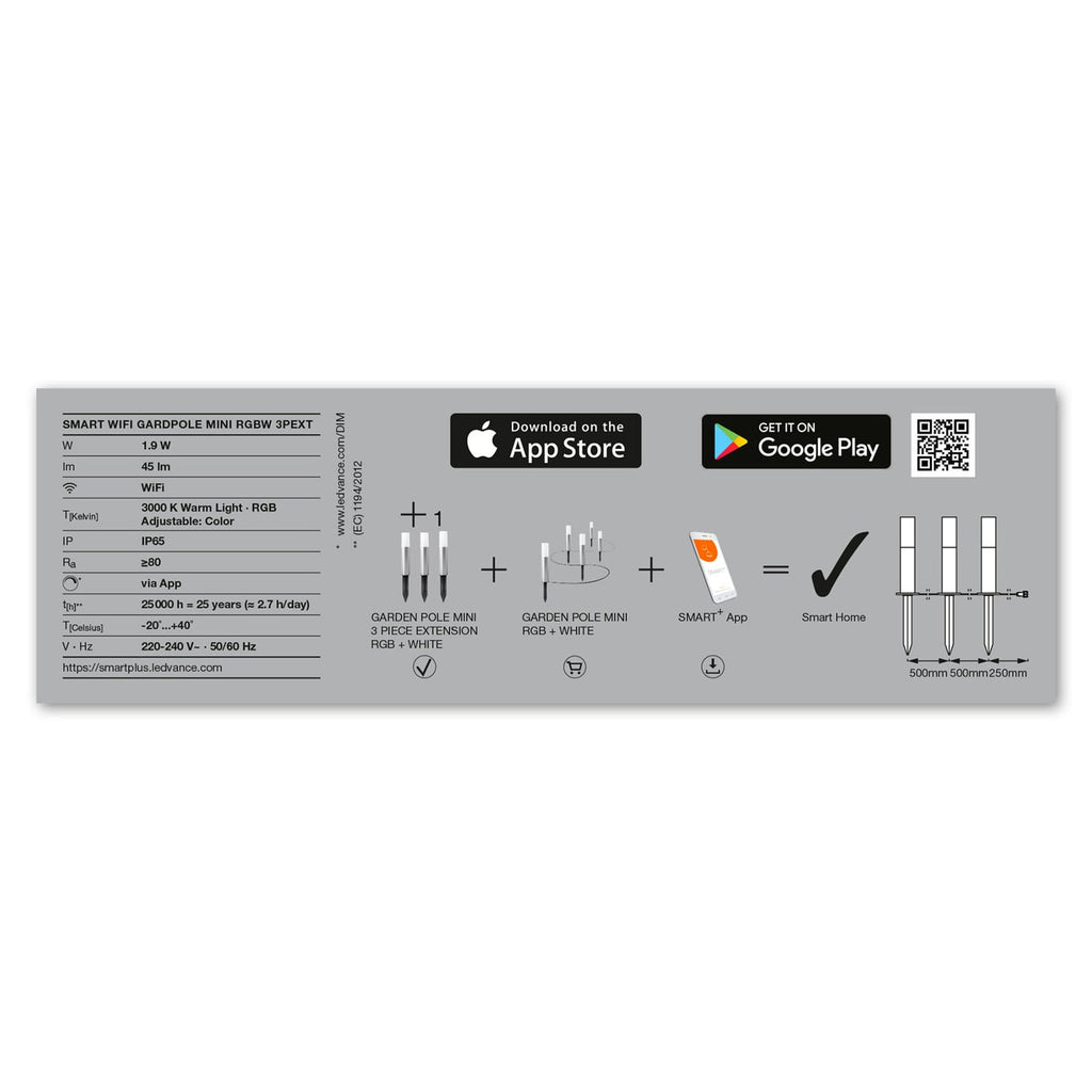 LED hagespot med spyd 3-pk WiFi RGB dimbar IP65 LEDVANCE SMART+ installasjon