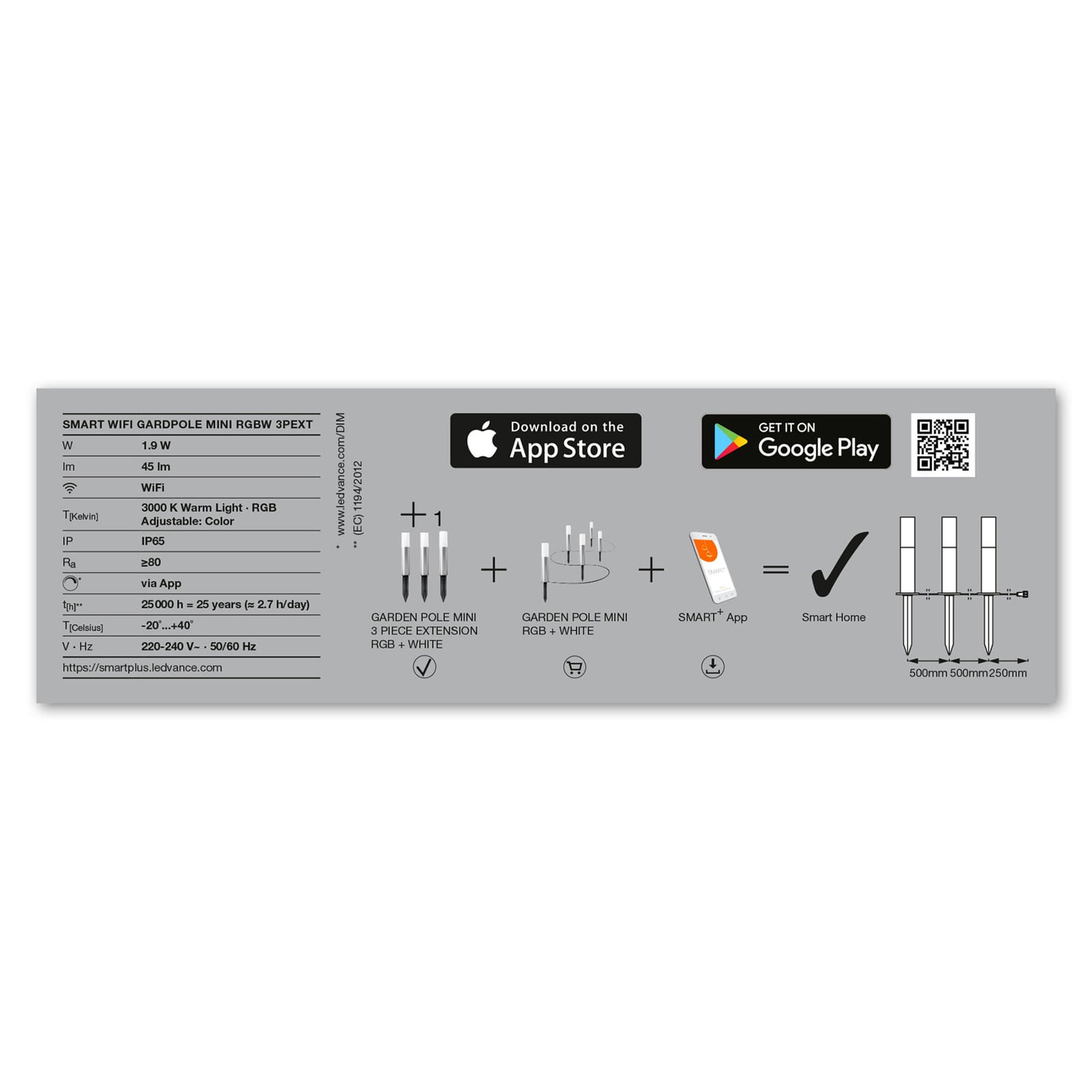 LED hagespot med spyd 3-pk WiFi RGB dimbar IP65 LEDVANCE SMART+ installasjon
