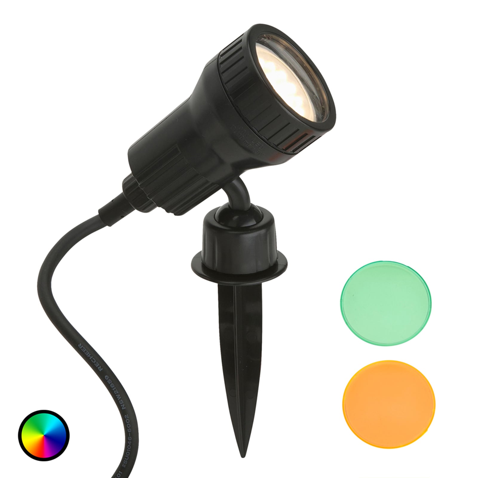LED hagespot med spyd Terra med fargefilter Briloner forfra