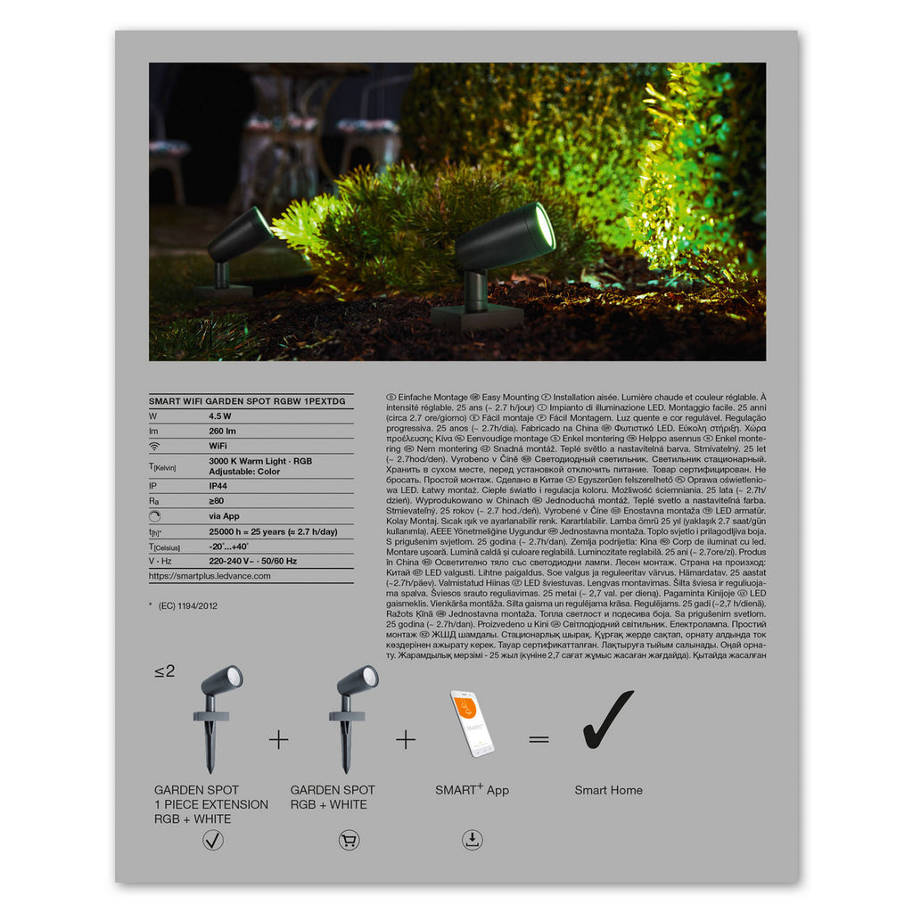 LED hagespot utvidelse WiFi RGBW dimbar IP65 LEDVANCE SMART+ appstyring