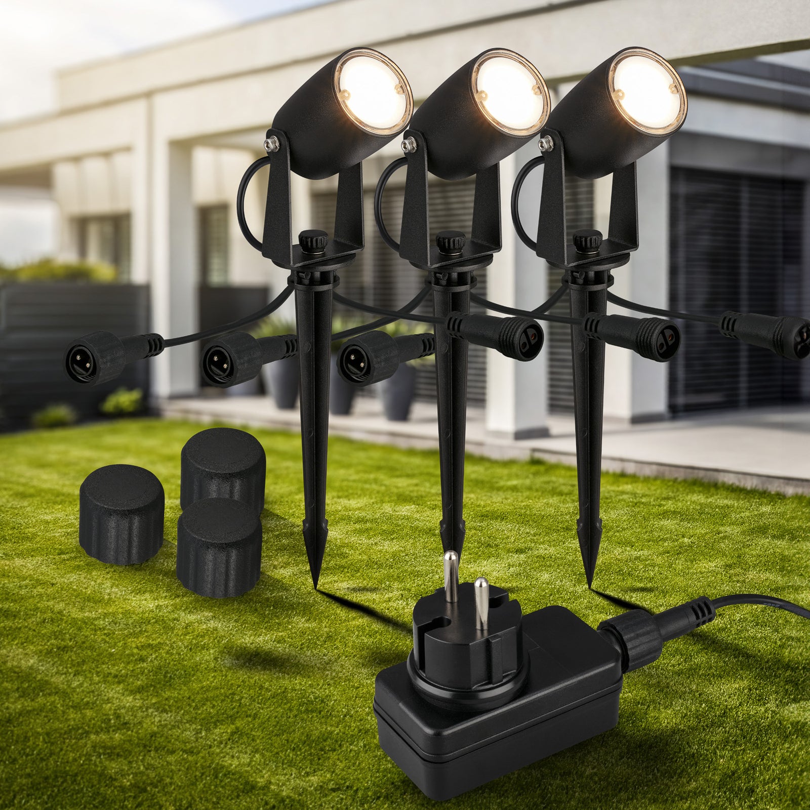 LED hagespyd 3-pk startsett svart 12V front