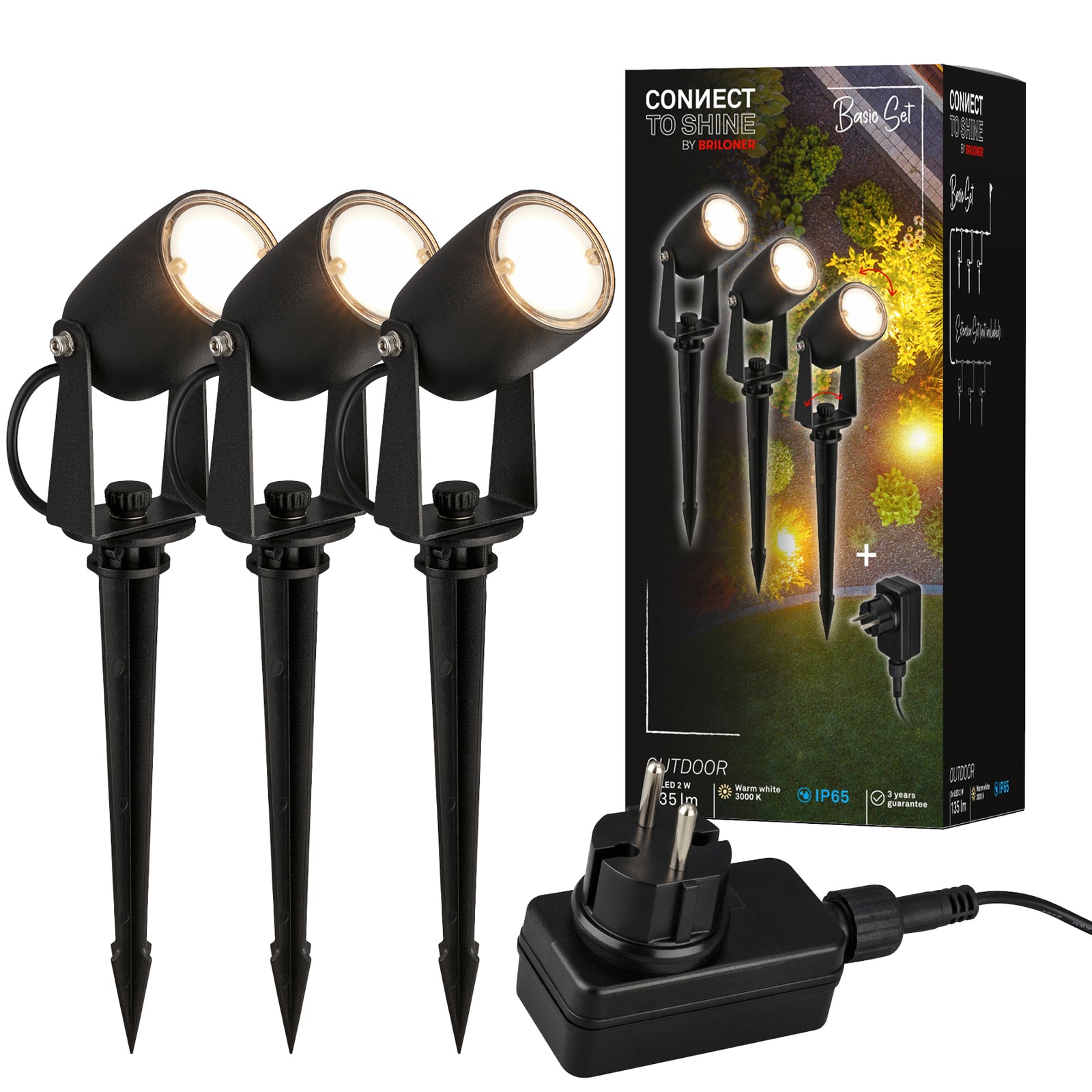 LED hagespyd 3-pk startsett svart 12V jordspyd
