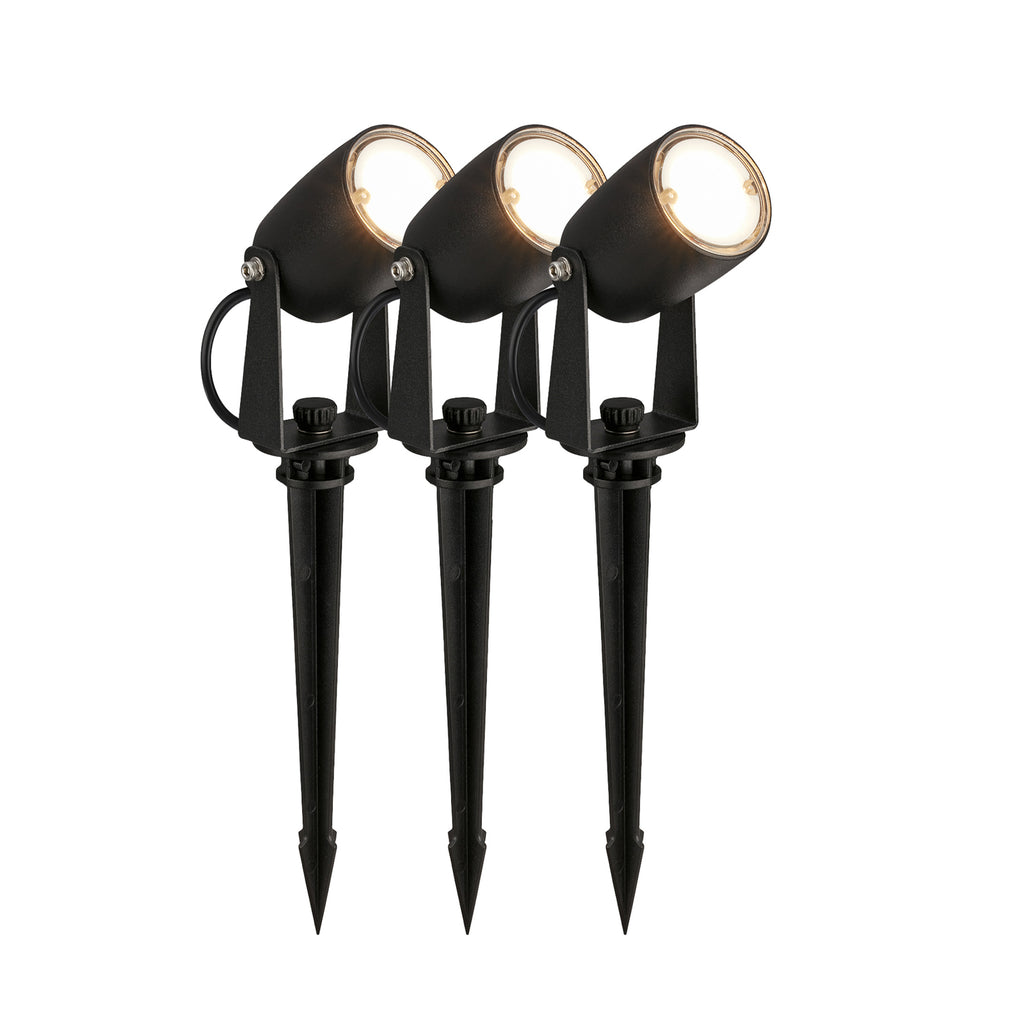 LED hagespyd 3-pk startsett svart 12V montert i hage