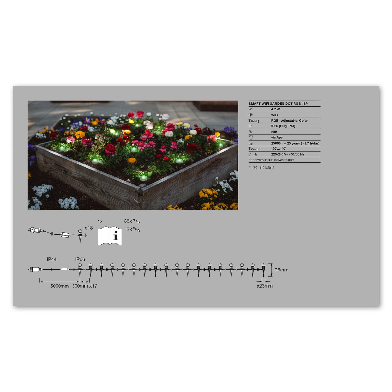 Kabler og controller til LED hagespyd Garden Dot RGB 18er-sett IP65