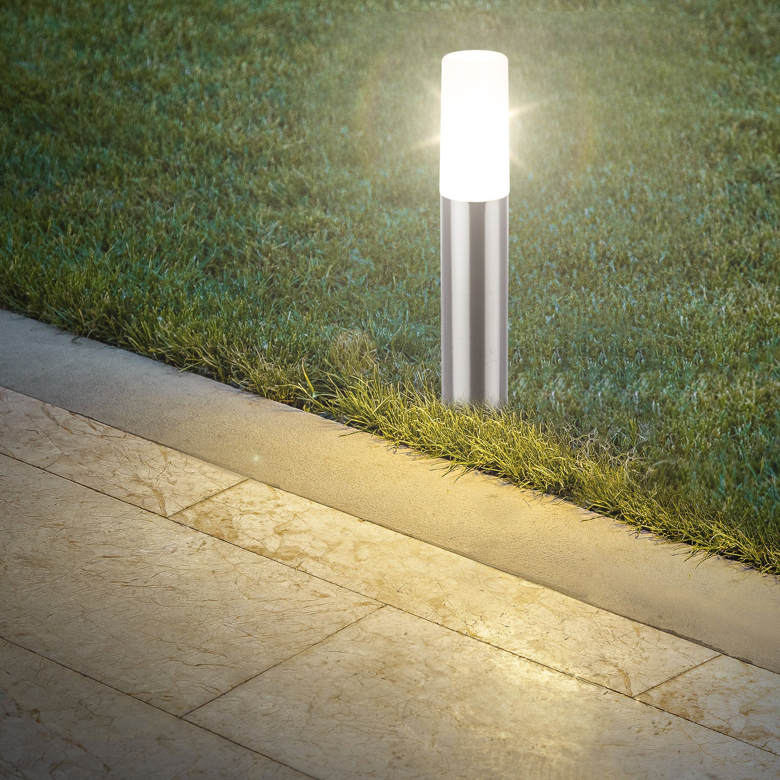 LED hagespyd rustfritt stål 3-pk 12V Ø4 cm IP44 varmhvit detalj