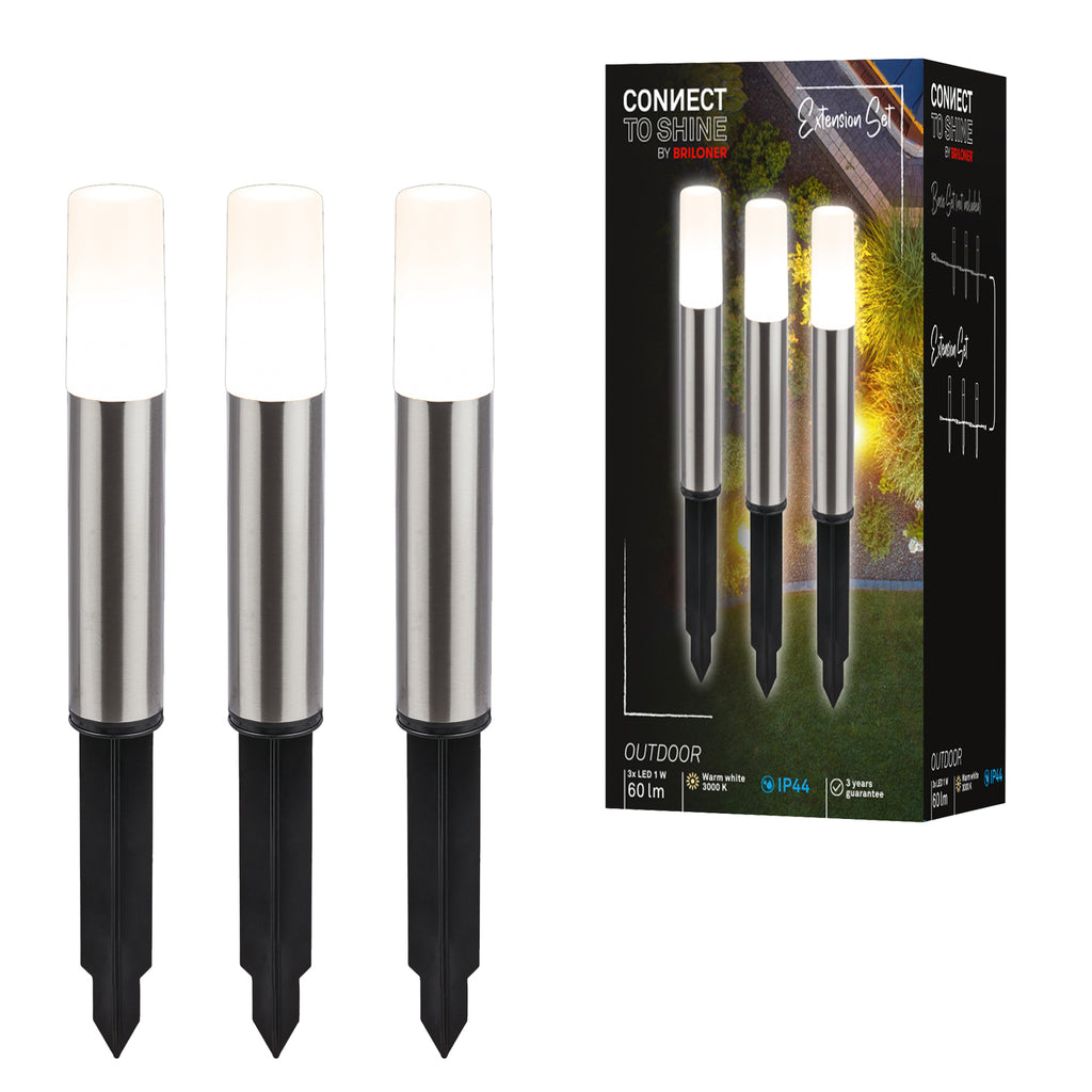LED hagespyd rustfritt stål 3-pk 12V Ø4 cm IP44 varmhvit lys i mørke