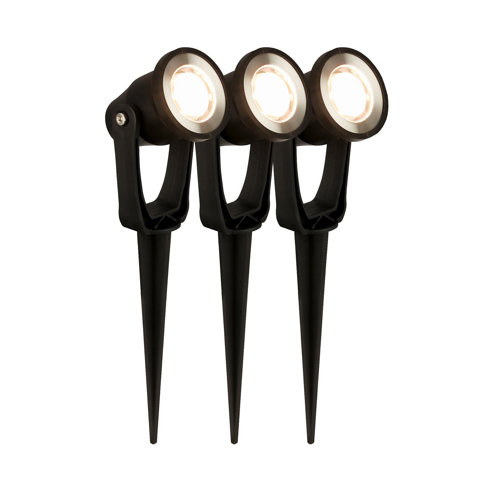 LED hagespyd-spot 3-pk svart 12V IP65 Ø5 cm 3W montert i hage