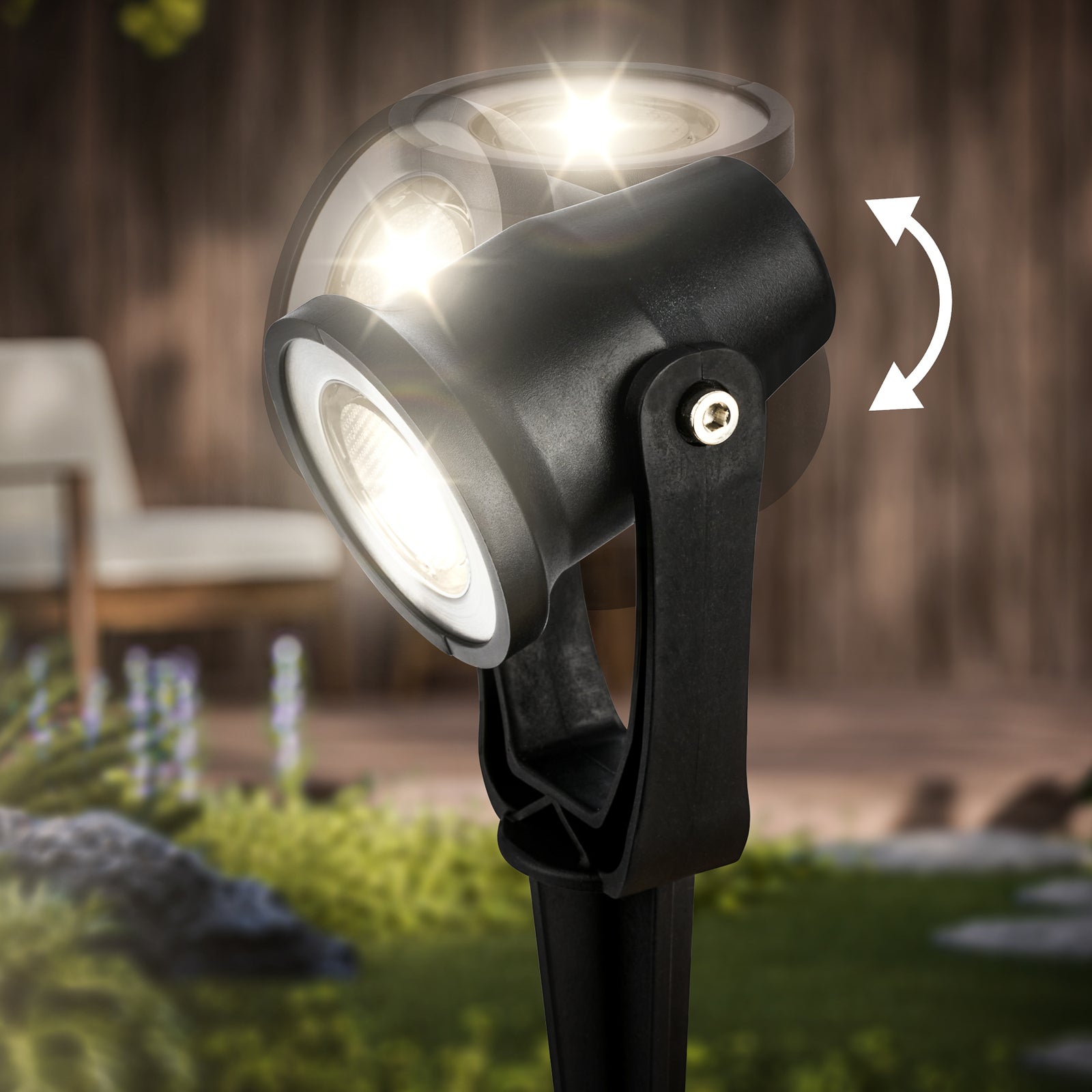LED hagespyd-spot 3-pk svart 12V IP65 Ø5 cm 3W vinkling av spot