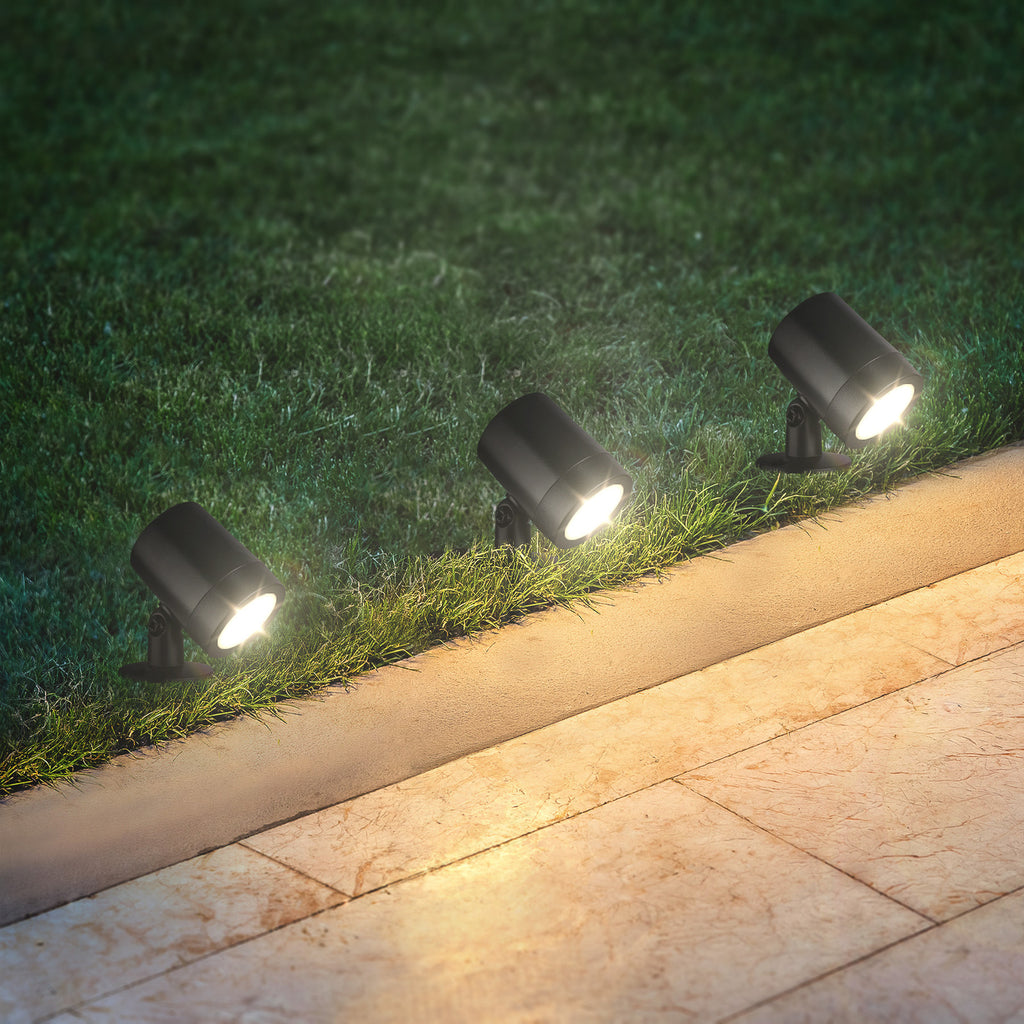 LED hagespyd-spot 3-pk svart svingbar plast IP54 forfra