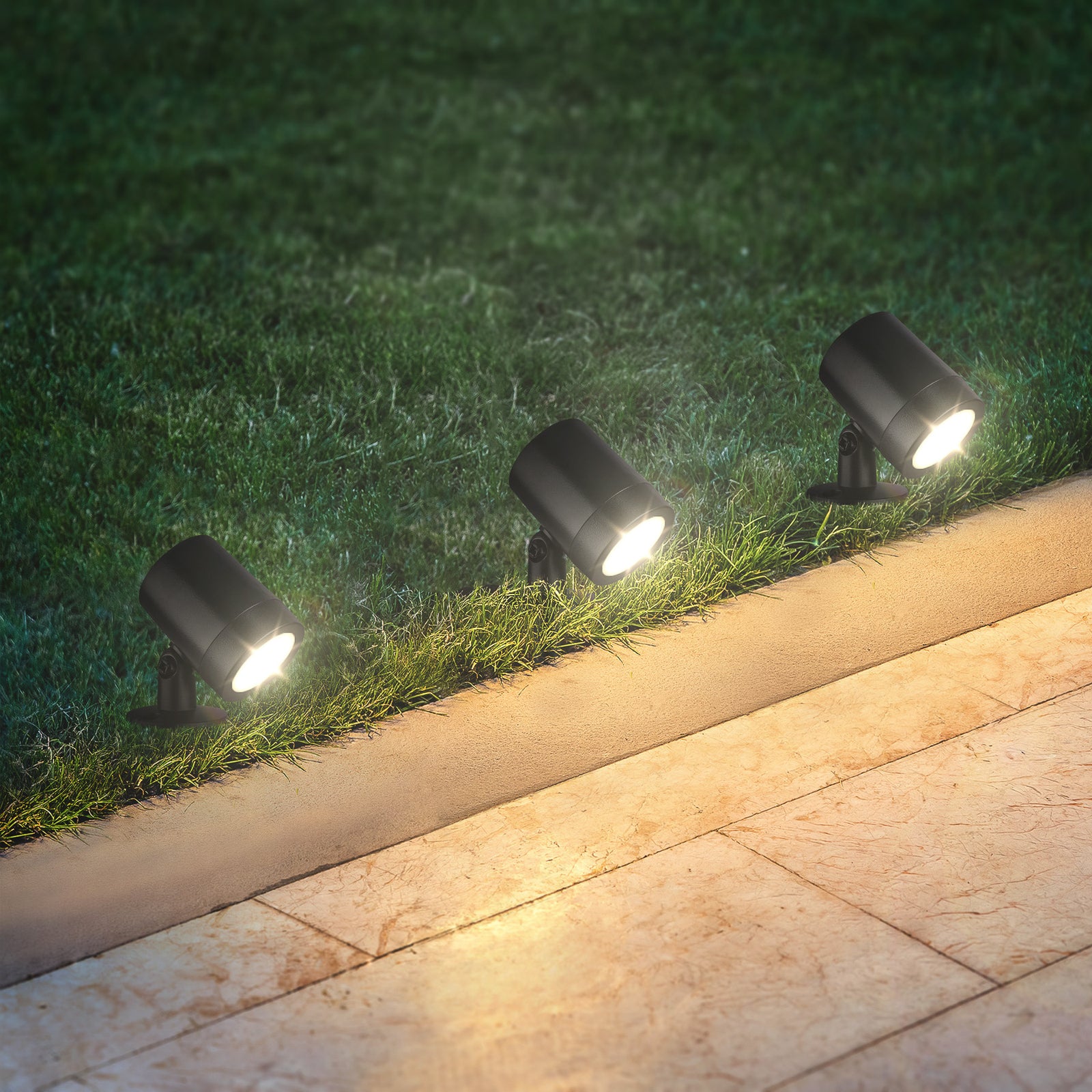 LED hagespyd-spot 3-pk svart svingbar plast IP54 forfra