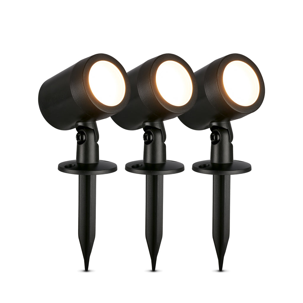 LED hagespyd-spot 3-pk svart svingbar plast IP54 detalj