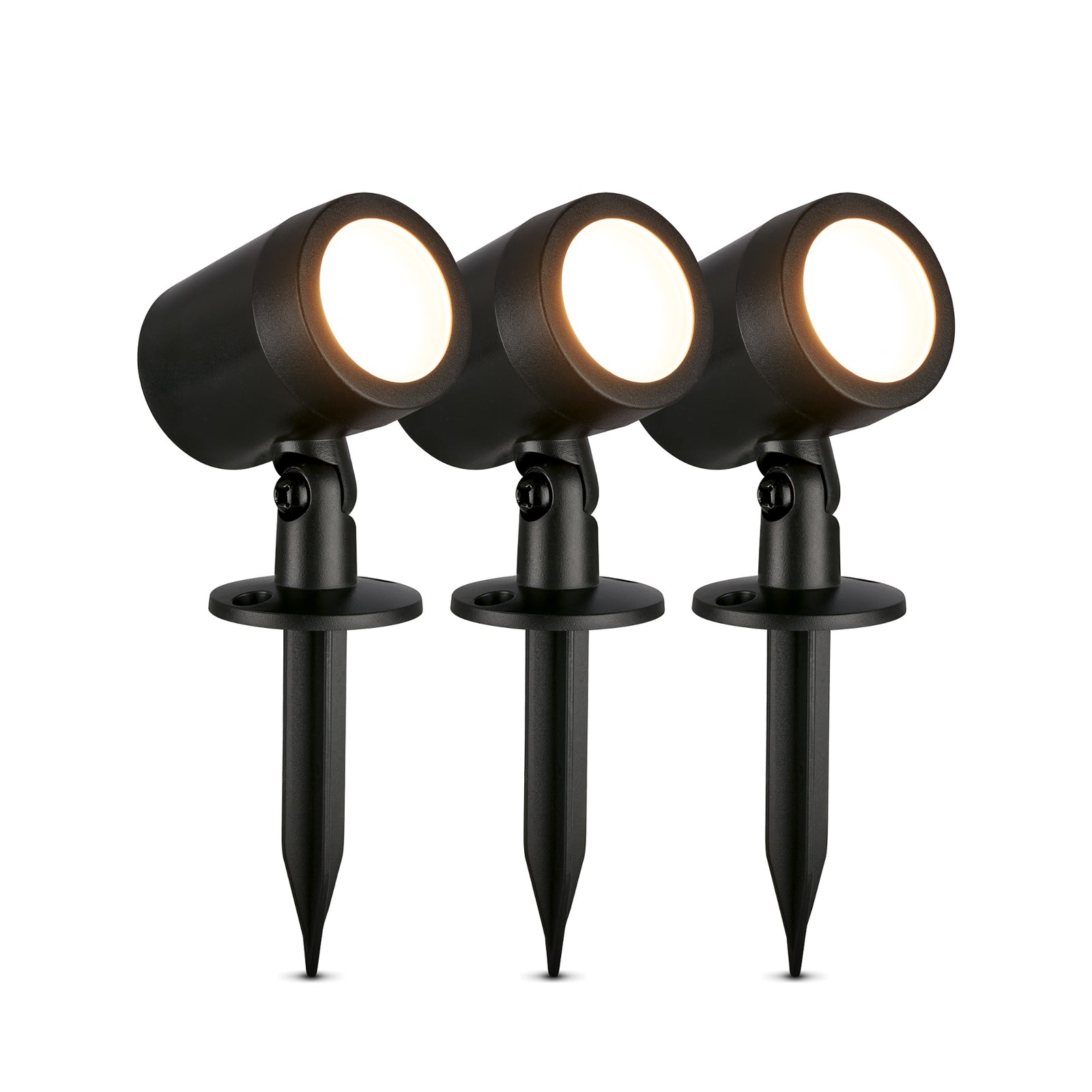 LED hagespyd-spot 3-pk svart svingbar plast IP54 detalj