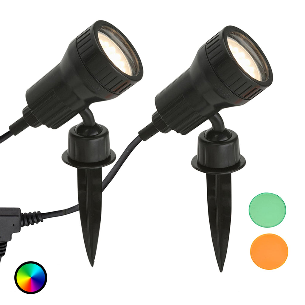 LED hagespyd Terra 2-pk med fargefiltre GU10 IP44 svart forfra