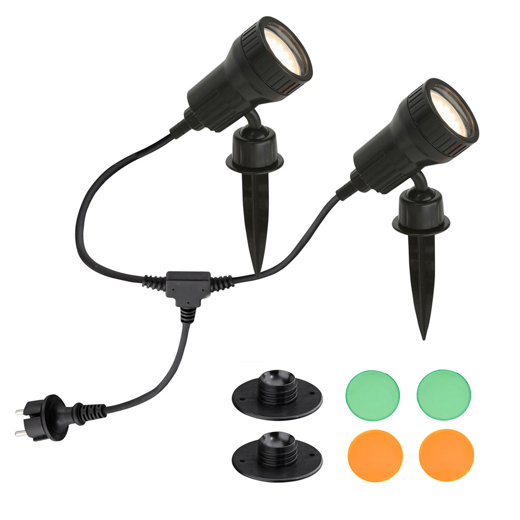 LED hagespyd Terra 2-pk med fargefiltre GU10 IP44 svart bakside