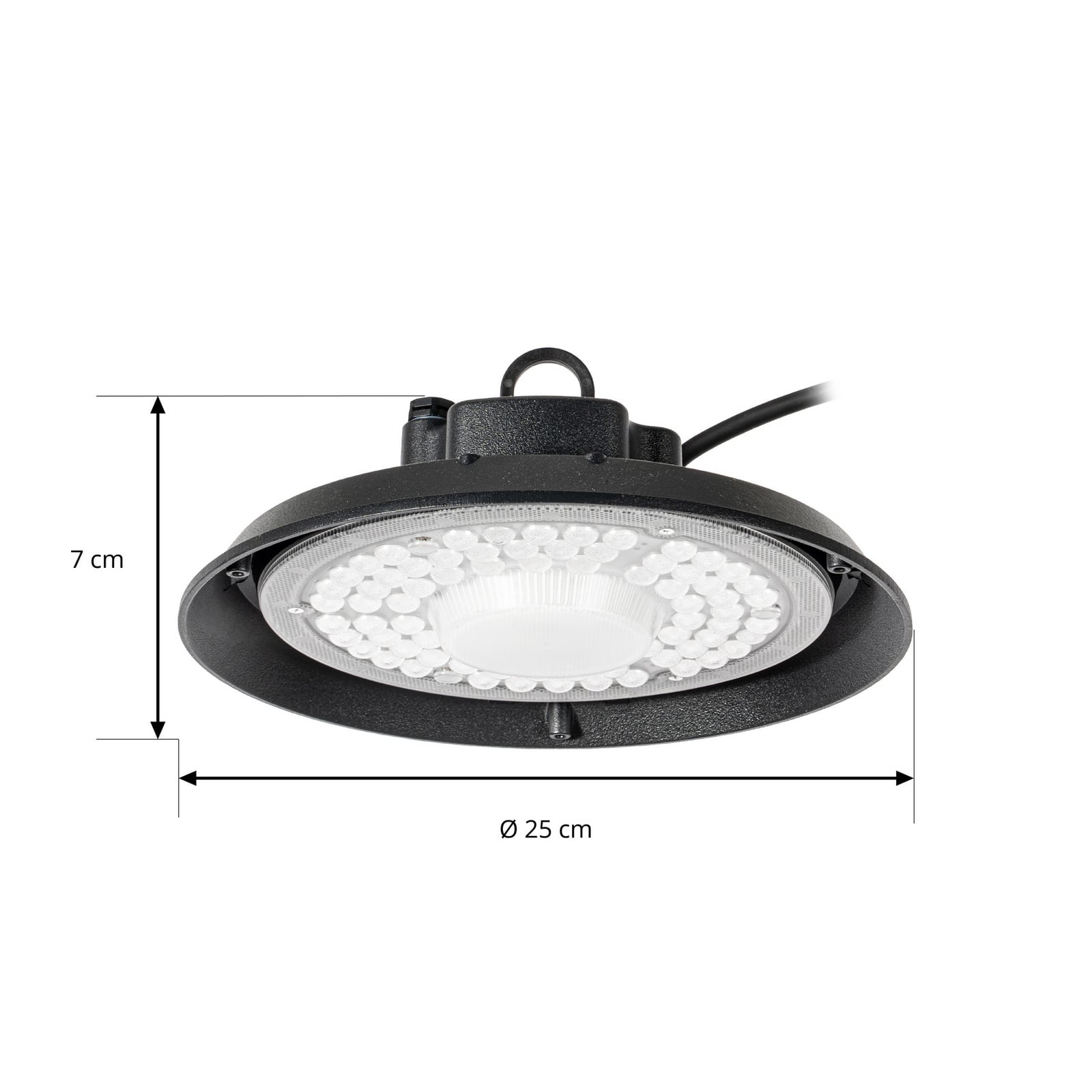 Detalj av LED hallspot Maikel svart 100W 13500lm IP65 Ø25 cm
