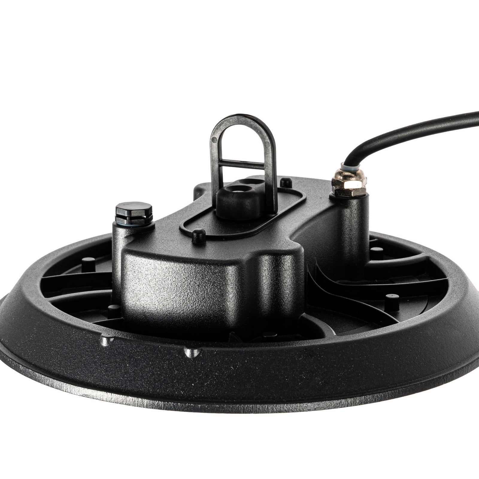 LED hallspot Maikel svart 100W 13500lm IP65 Ø25 cm i bruk