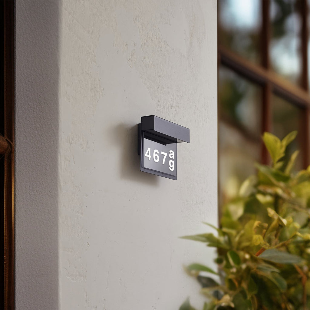 LED husnummerbelysning Antal antrasitt aluminium IP44 detalj
