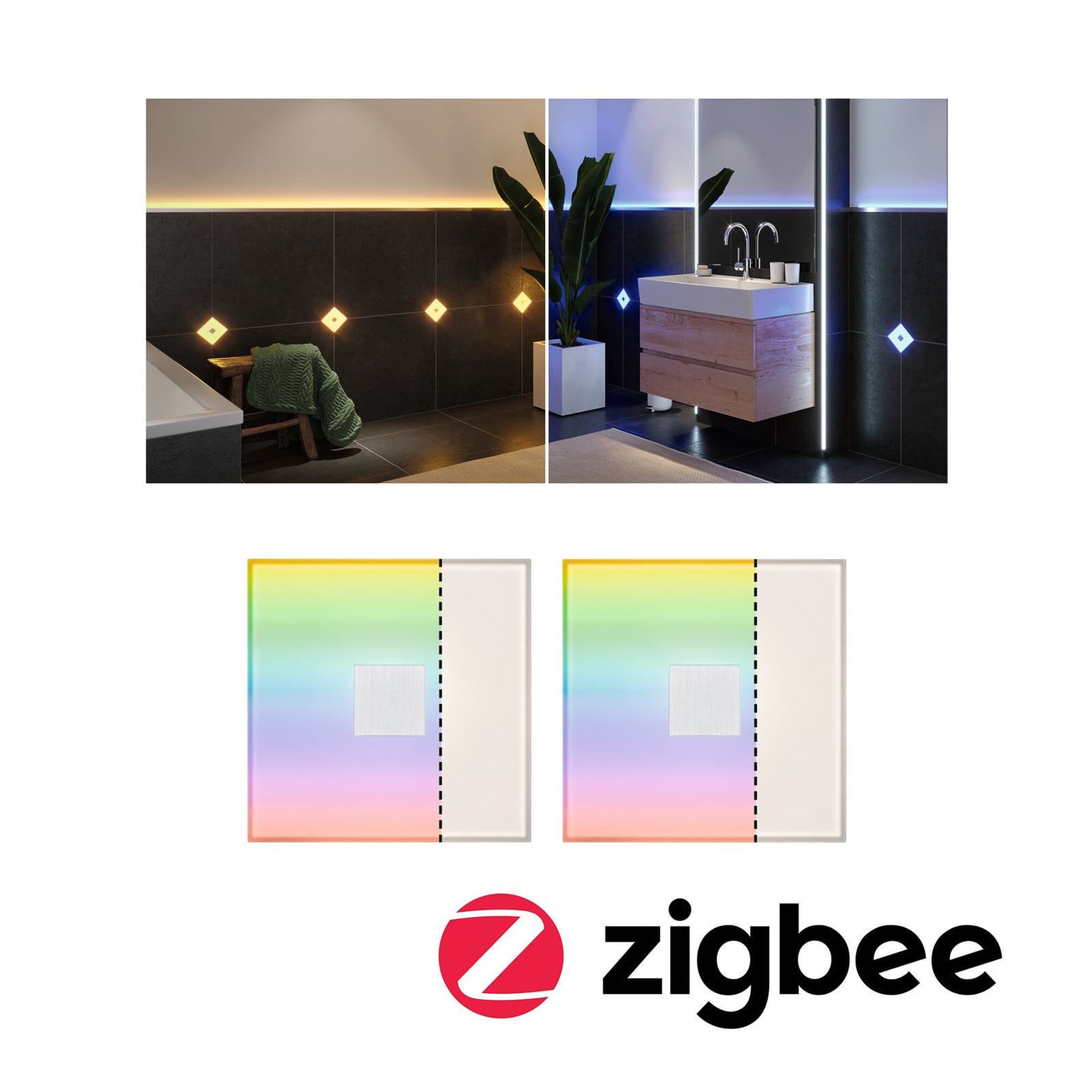 LED innbyggingsfliser LumiTiles Square RGBW 10x10 cm IP44 2-pk forfra