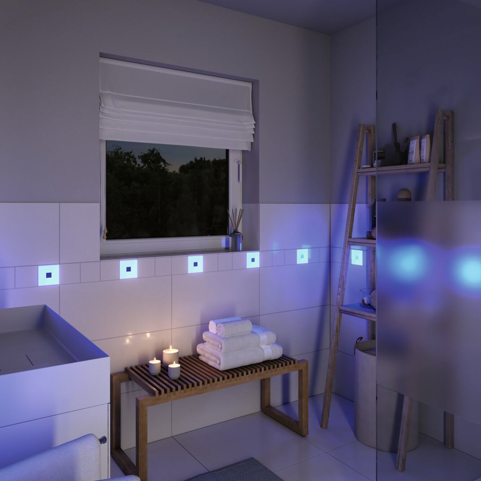 Nærbilde av LED innbyggingsfliser LumiTiles Square RGBW 10x10 cm IP44 2-pk