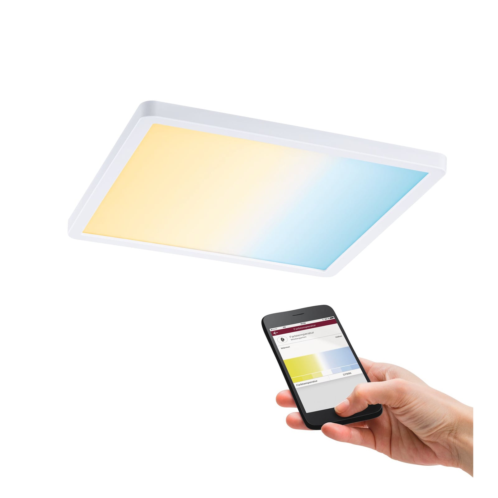 LED innbyggingspanel Areo kvadratisk ZigBee CCT 23 cm IP44 dimbar forfra