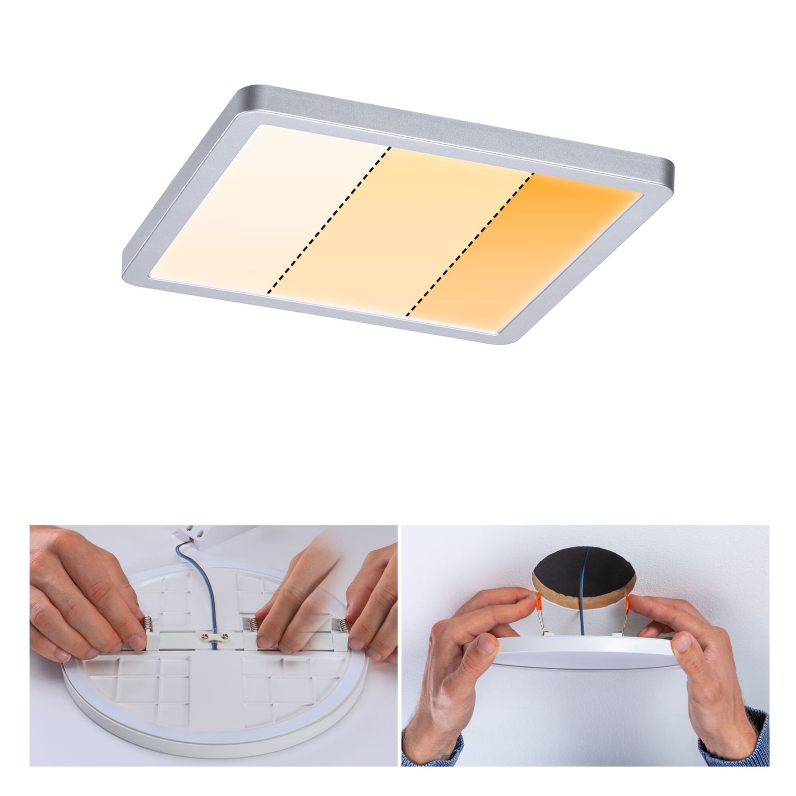 LED innbyggingspanel Areo firkantet dim-to-warm 17,5 cm IP44 Paulmann montert i tak