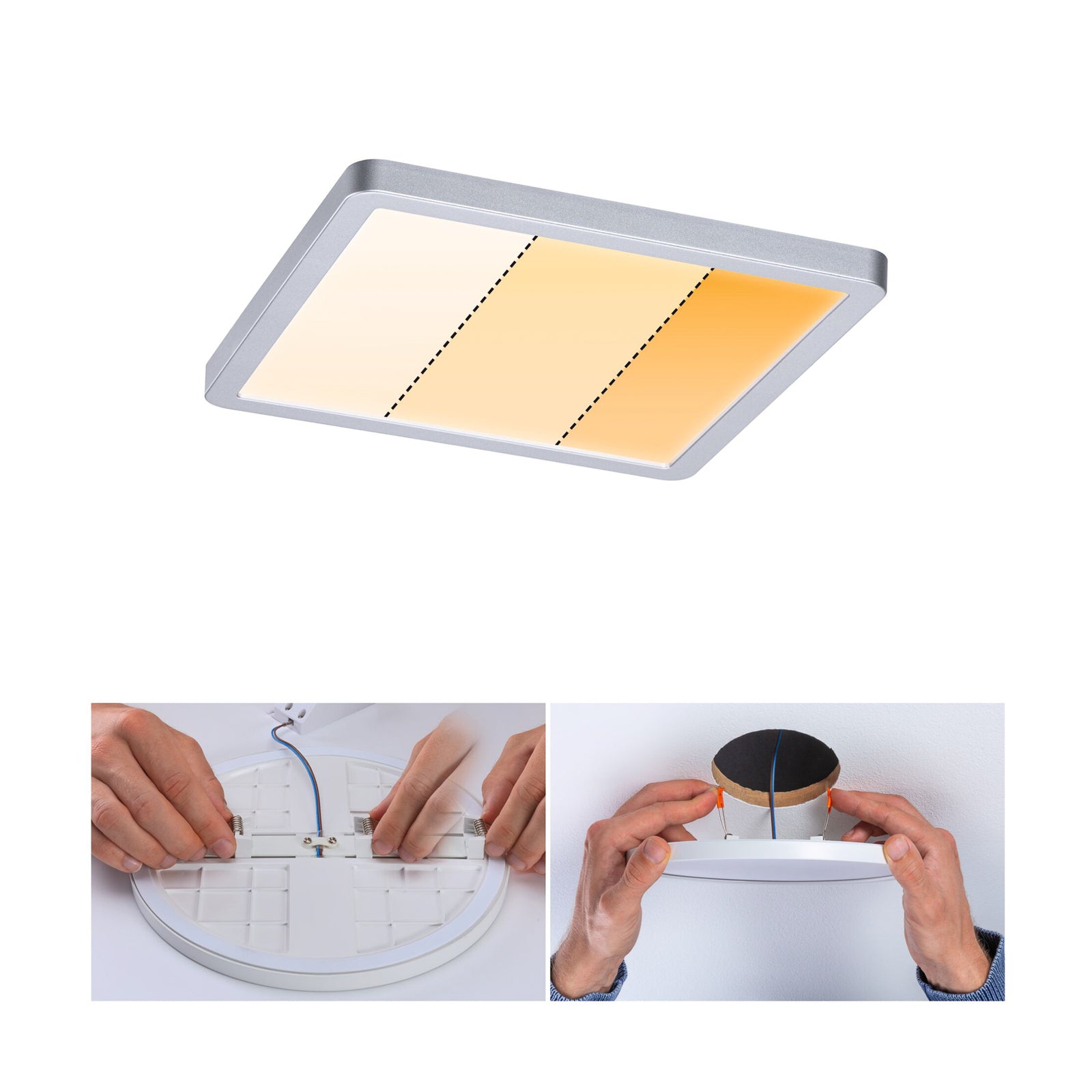 LED innbyggingspanel Areo firkantet dim-to-warm 17,5 cm IP44 Paulmann med fjærklemmer