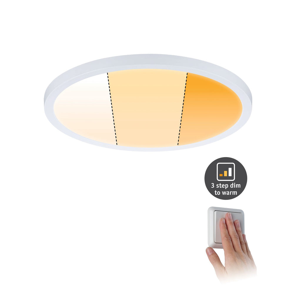 LED innbyggingspanel Areo dim-to-warm rund hvit Ø23 cm IP44 forfra