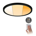 LED innbyggingspanel Areo dim-to-warm rund svart Ø23 cm sett forfra