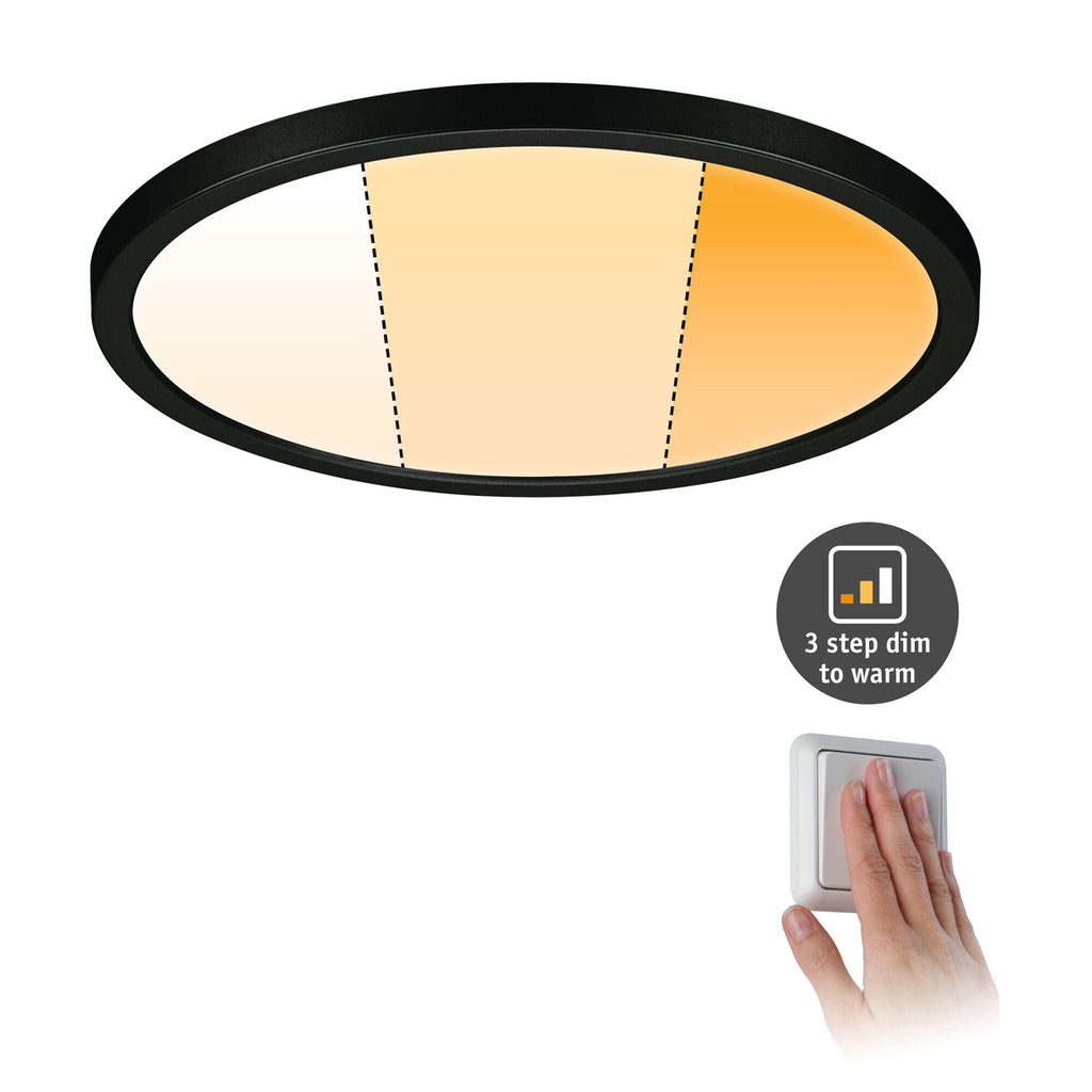 Bakside av LED innbyggingspanel Areo dim-to-warm rund svart Ø23 cm