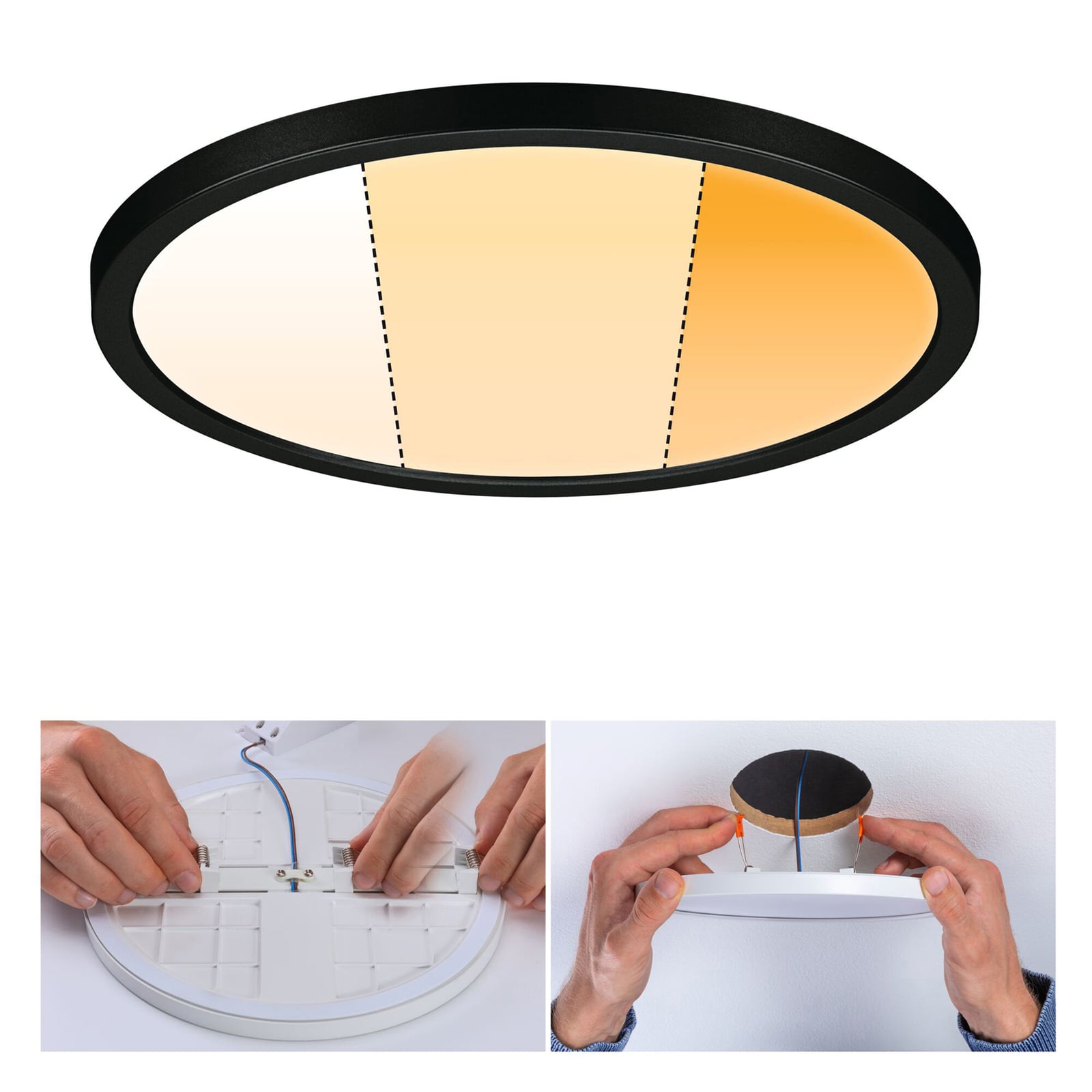 Detalj av dim-to-warm funksjon på LED innbyggingspanel Areo