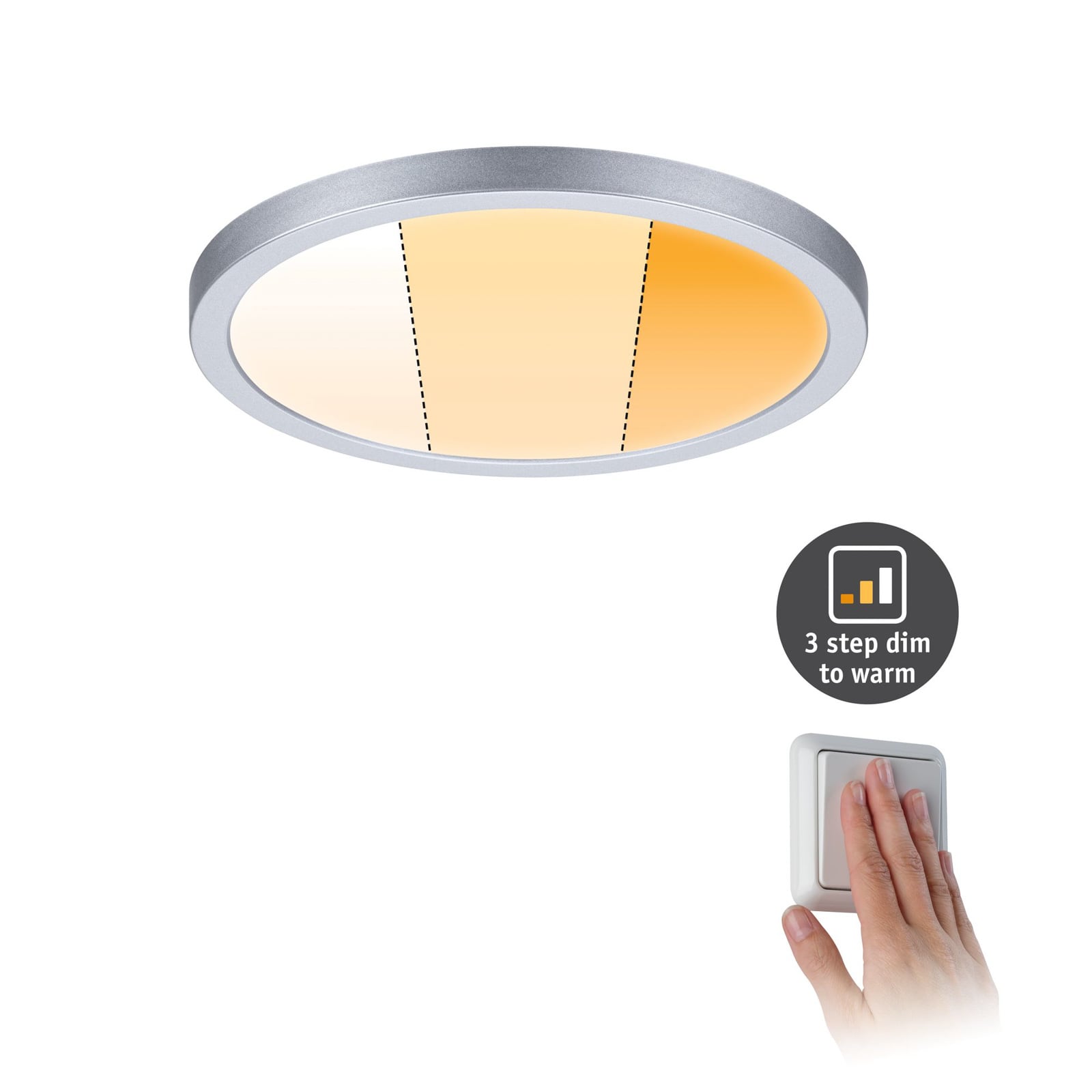 LED innbyggingspanel Areo dimbar krom Ø17,5 cm nærbilde av lys
