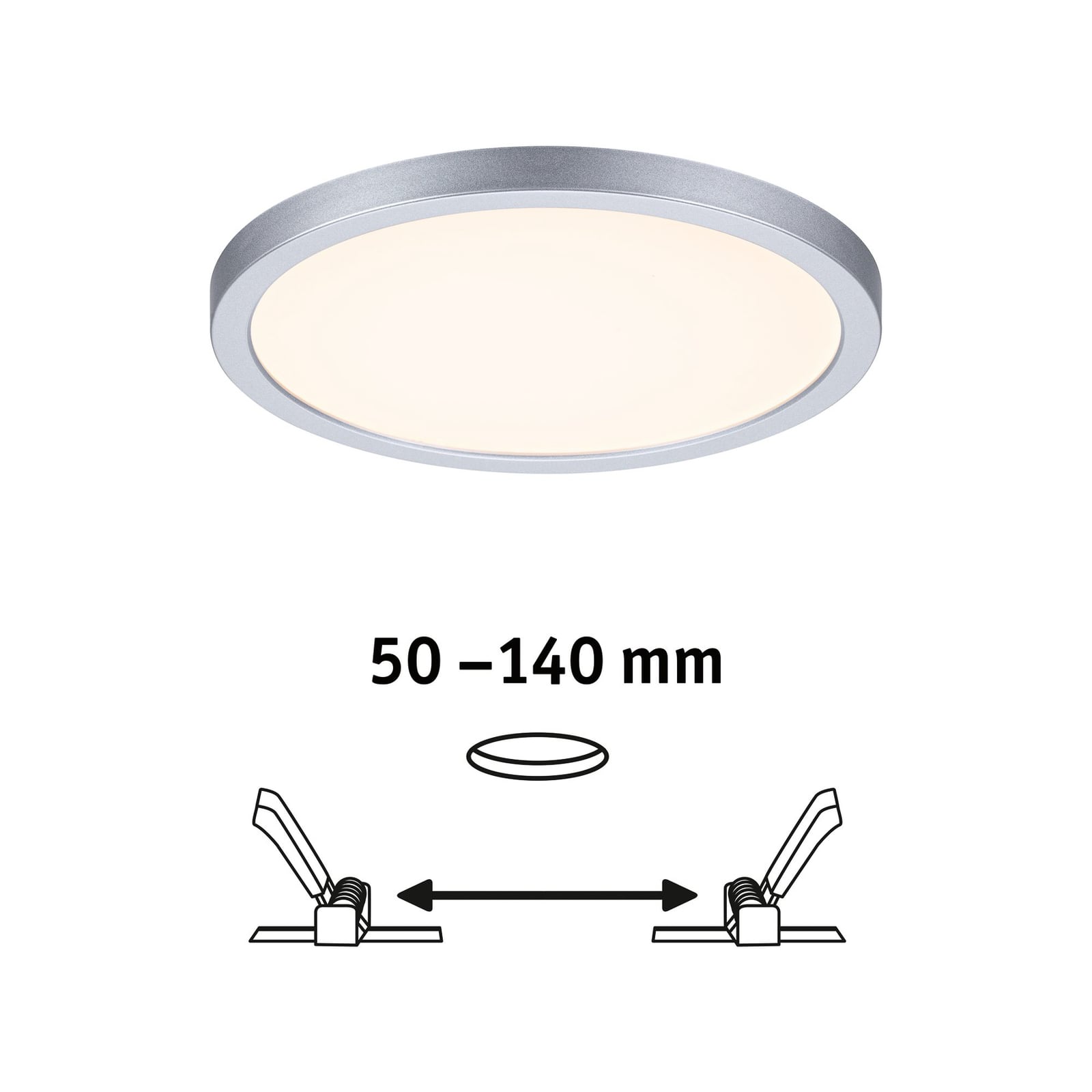 LED innbyggingspanel Areo dimbar krom Ø17,5 cm brukt i baderom