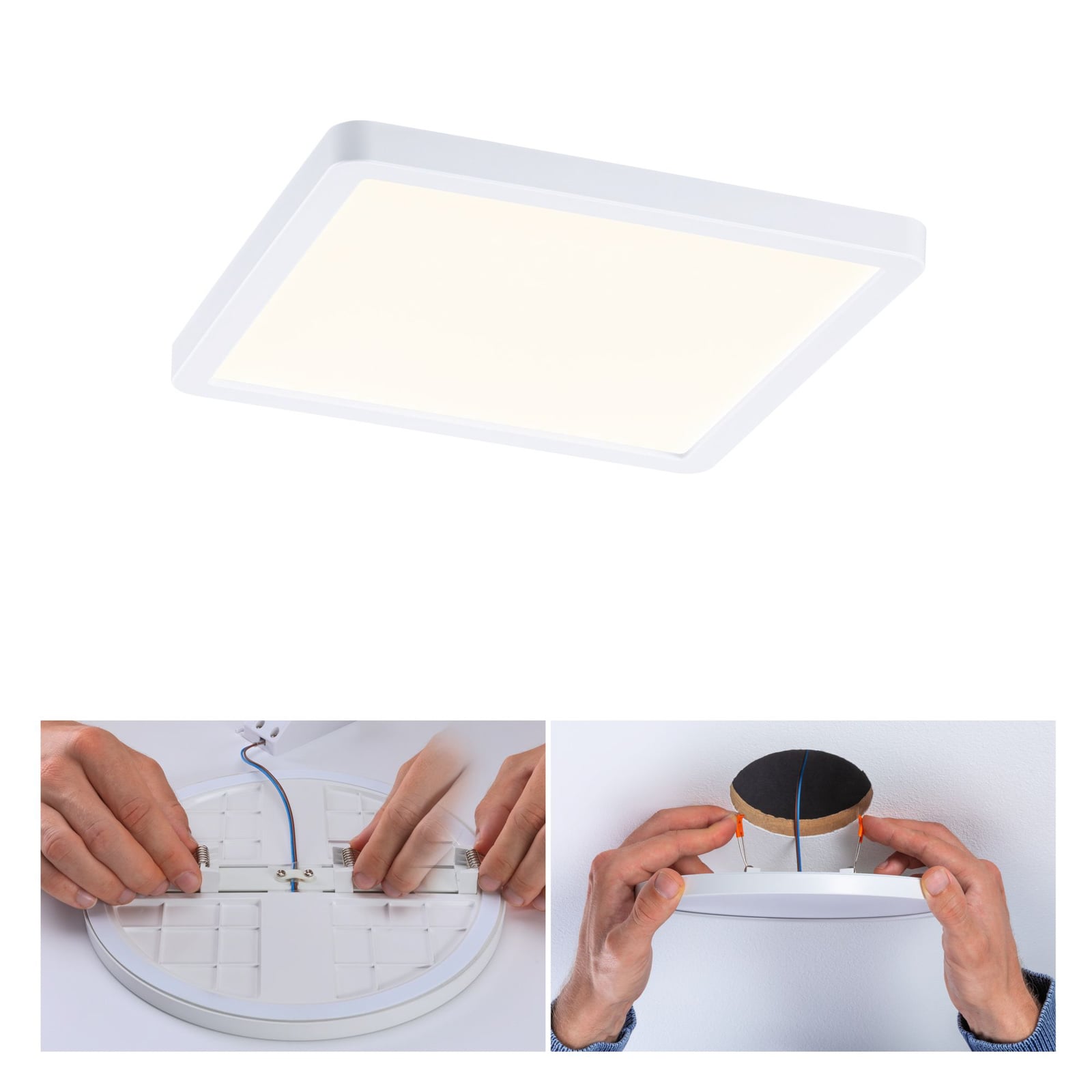 LED innbyggingspanel Areo firkantet dimbar hvit 17,5 cm IP44 montert i tak