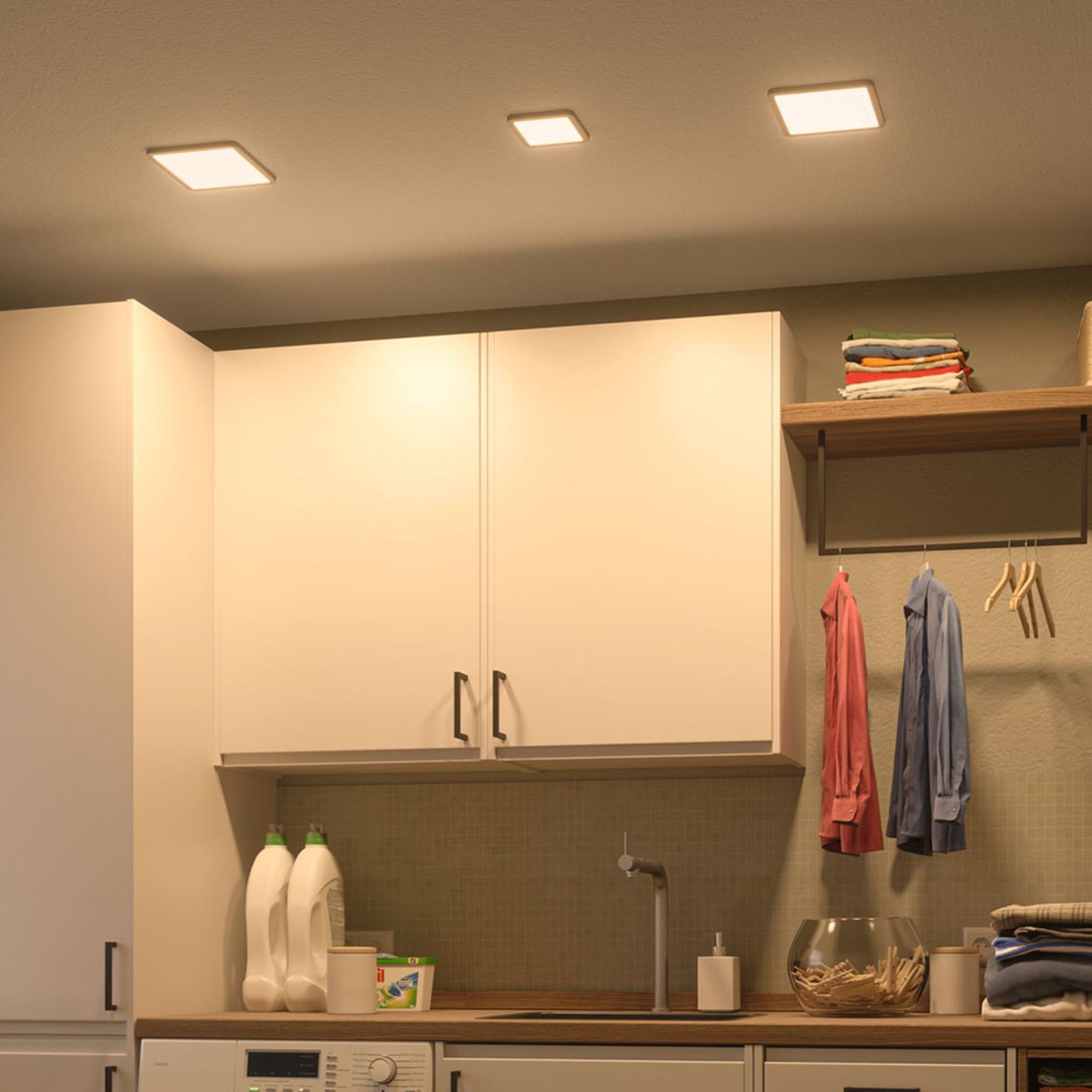 Detalj av LED innbyggingspanel Areo kvadratisk hvit 17,5 cm IP44