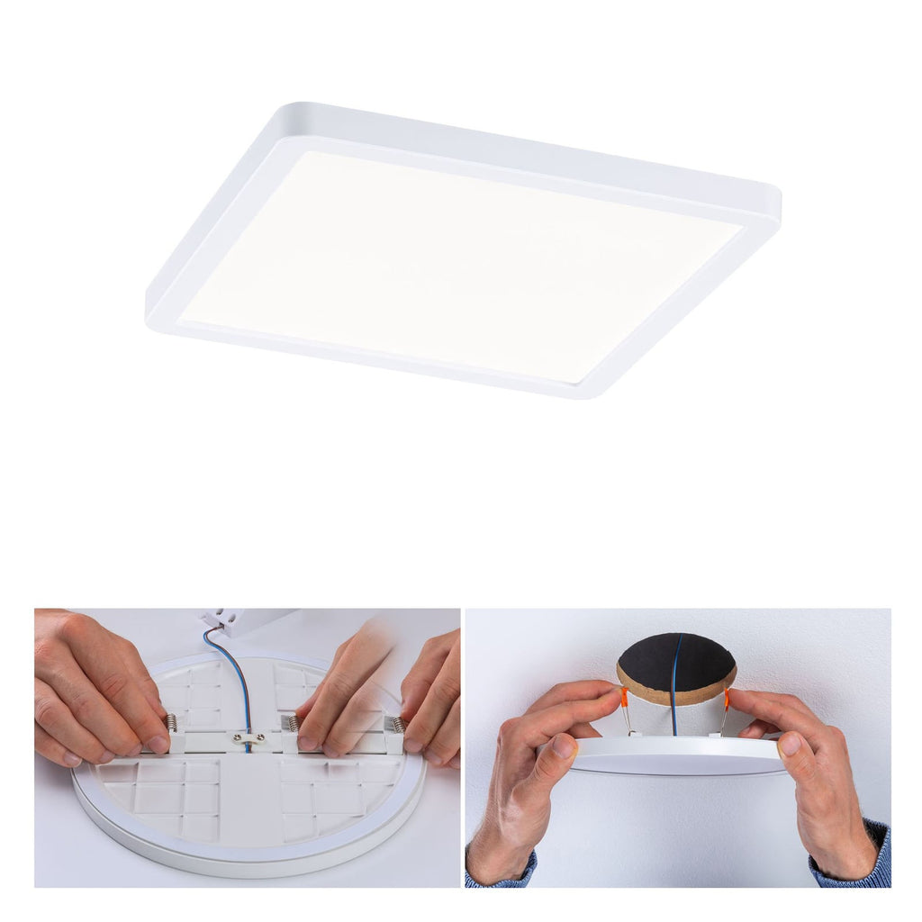 Nærbilde av LED innbyggingspanel Areo kvadratisk hvit 17,5 cm IP44 ramme