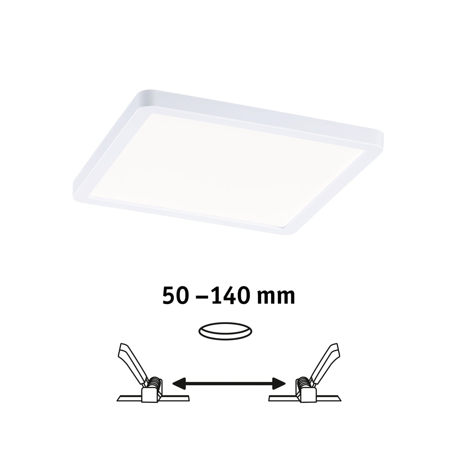 LED innbyggingspanel Areo kvadratisk hvit 17,5 cm IP44 monteringsdetaljer