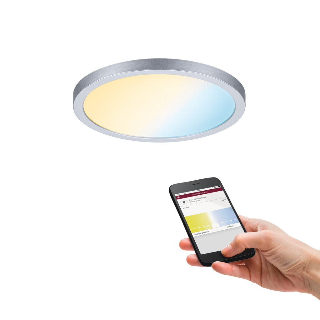 LED innbyggingspanel Areo rund dimbar CCT Zigbee IP44 nærbilde av lys