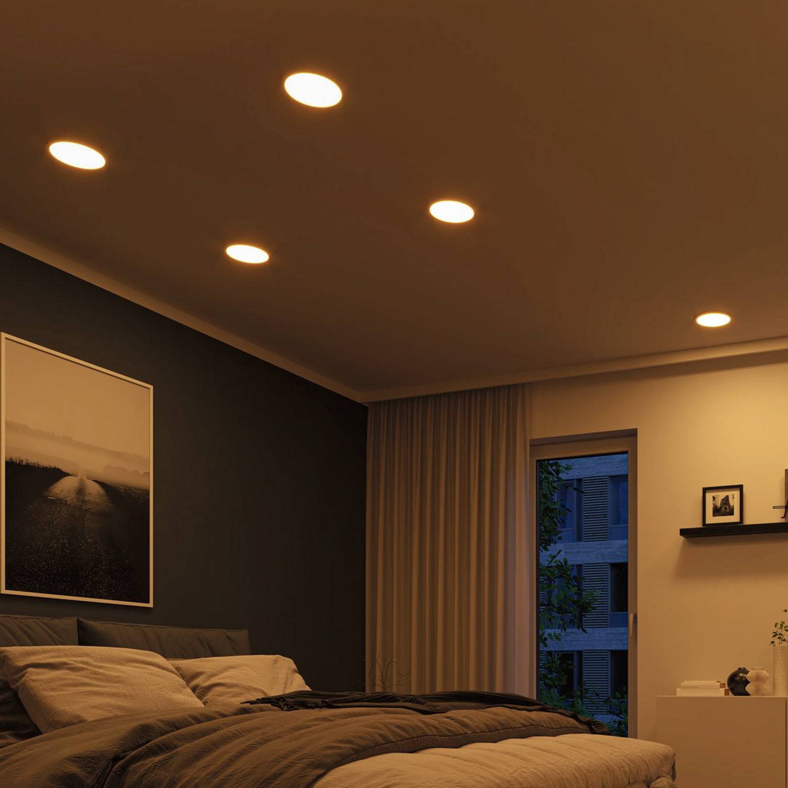 LED innbyggingspanel Areo rund dimbar CCT Zigbee IP44 visning av app-styring
