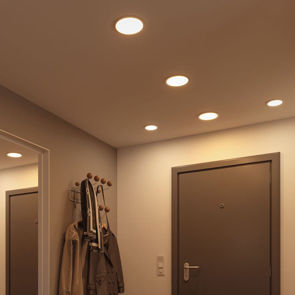 Detalj av LED innbyggingspanel Areo rund dimbar hvit Ø23 cm
