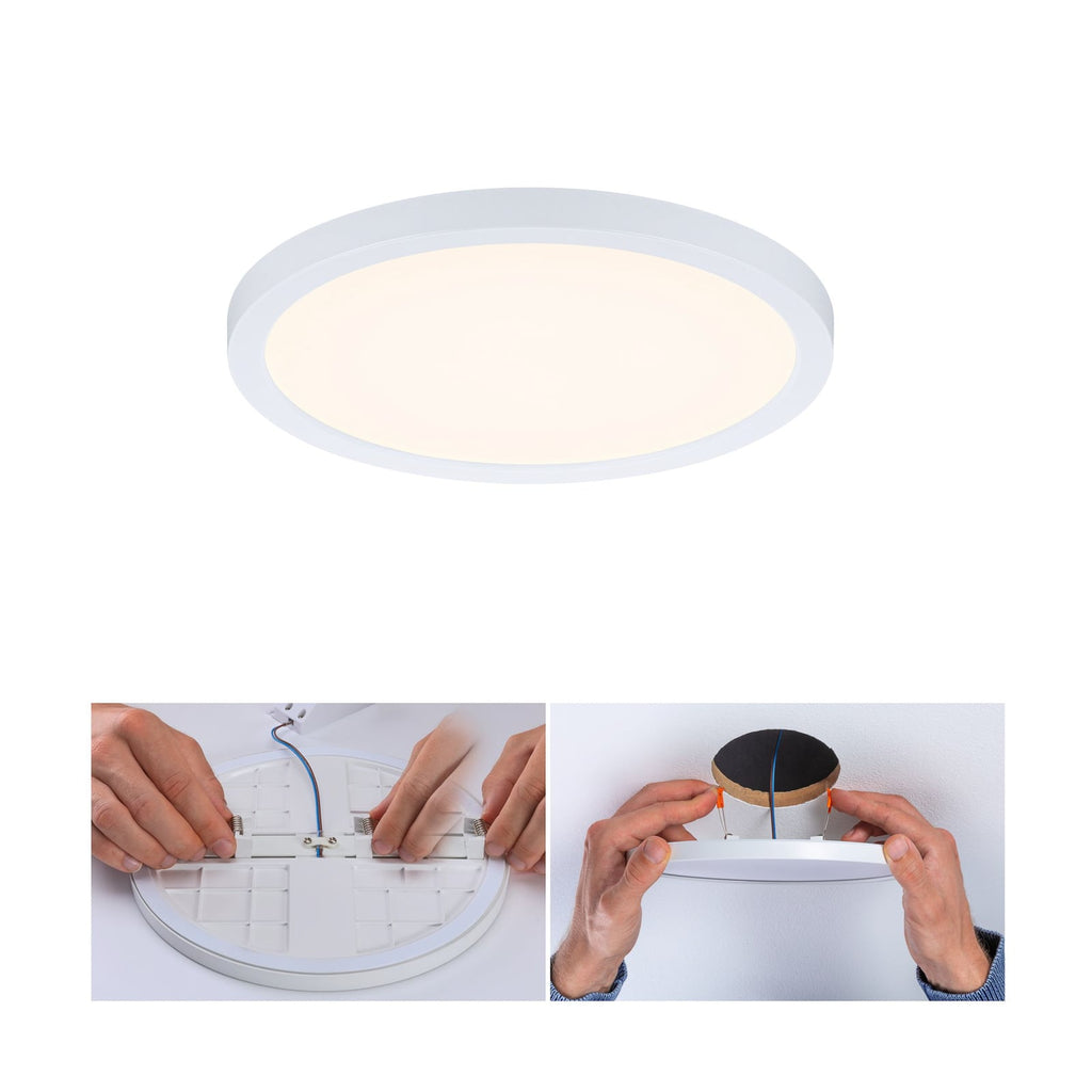Bakside av LED innbyggingspanel Areo rund dimbar IP44 Ø17,5 cm hvit
